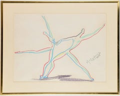 Vintage Cuban Modernist Master Colorful Pastel Crayon Drawing Lyrical Ballet Dancers