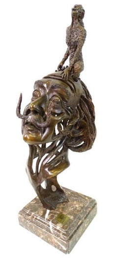 Große surrealistische Salvador Dali-Porträt-Skulptur aus Bronze, mexikanischer Meister Aguilar 