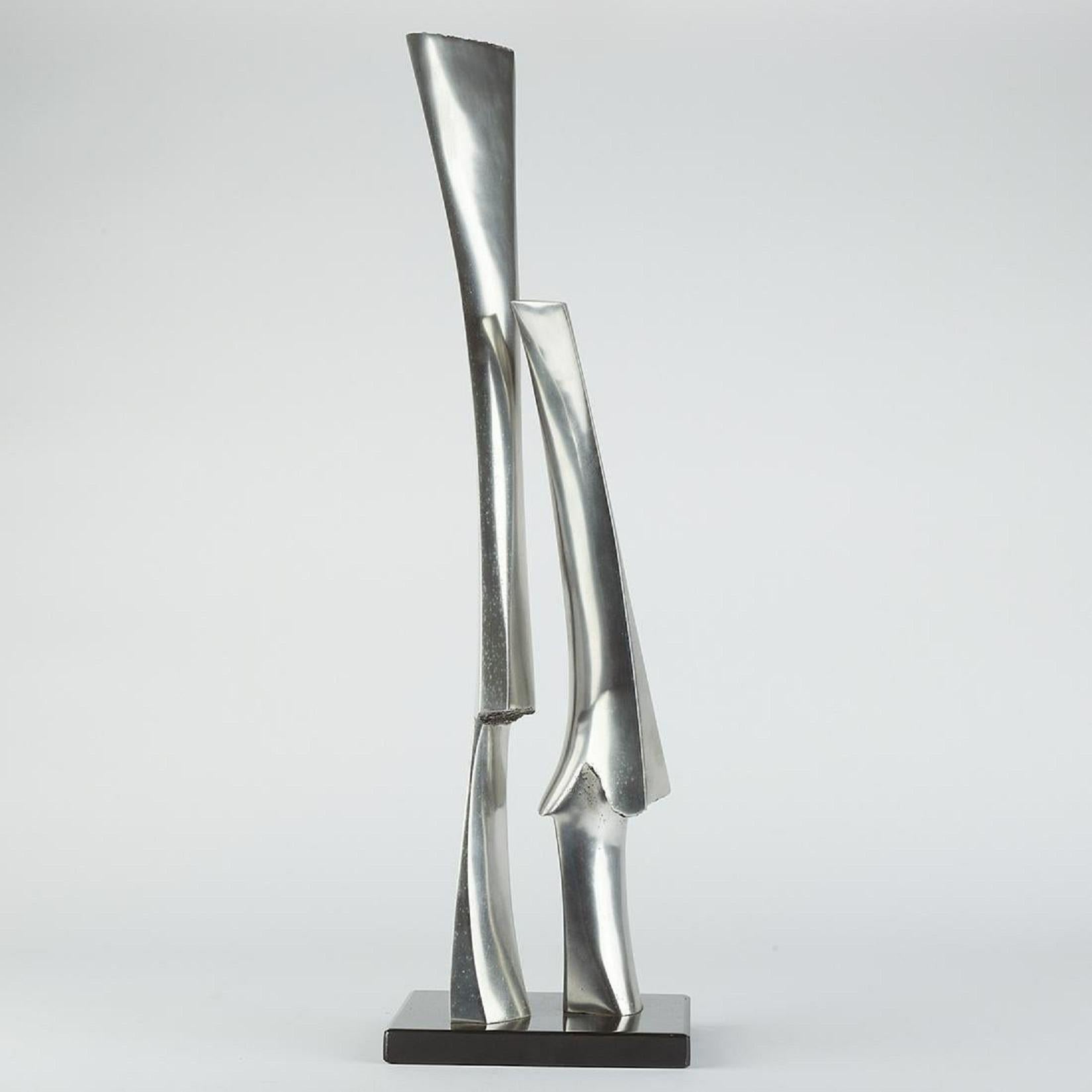 James Myford Abstract Sculpture - 1970's Abstract Cast Polished Aluminum Totem Modernist Sculpture Brutalist Ends