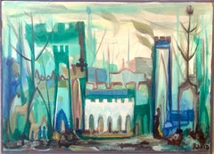 Jewish Mystical Kabbalah Oil Painting Jerusalem Cityscape Hebrew Letters Judaica