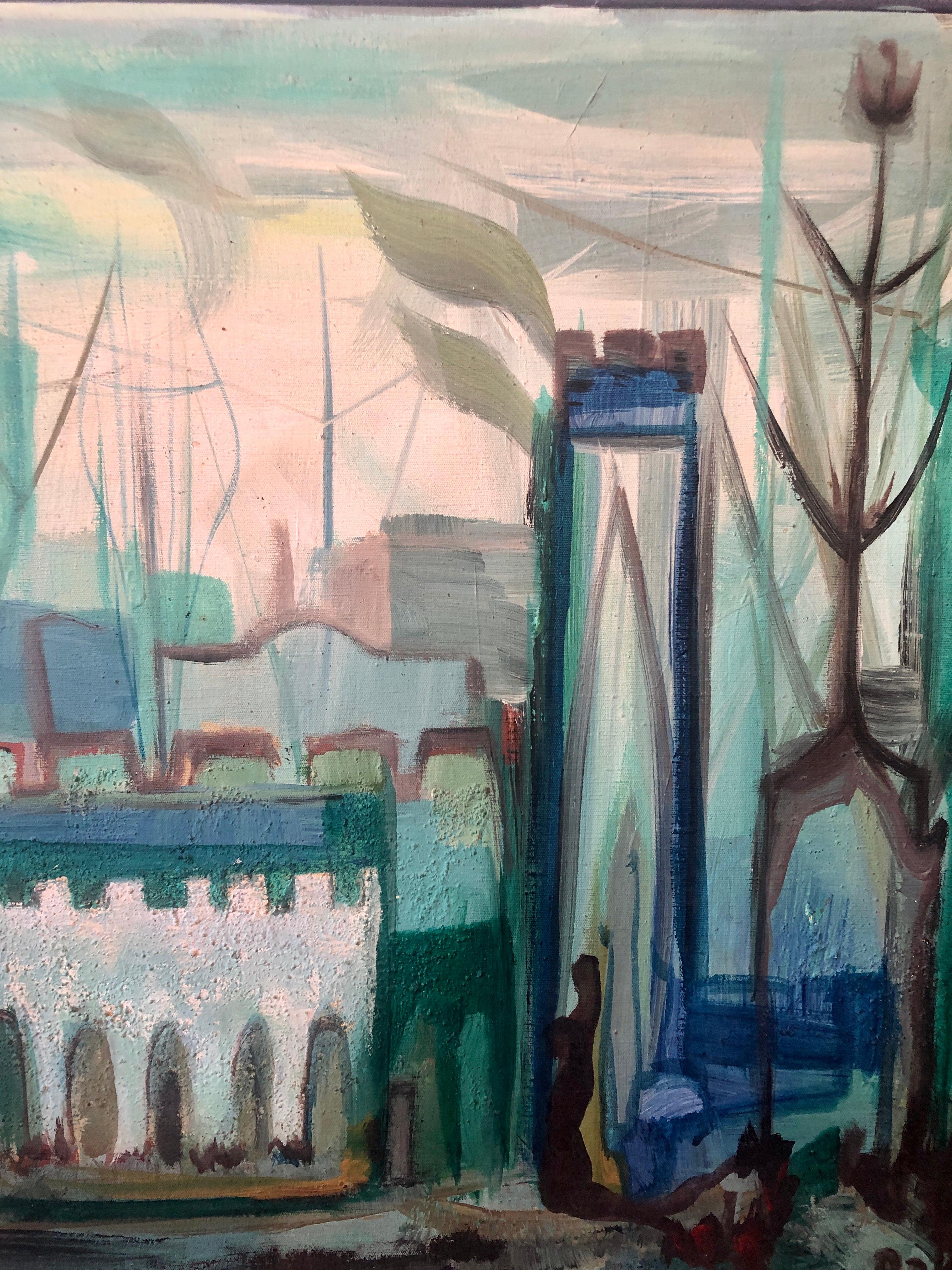 Jewish Mystical Kabbalah Oil Painting Jerusalem Cityscape Hebrew Letters Judaica 1
