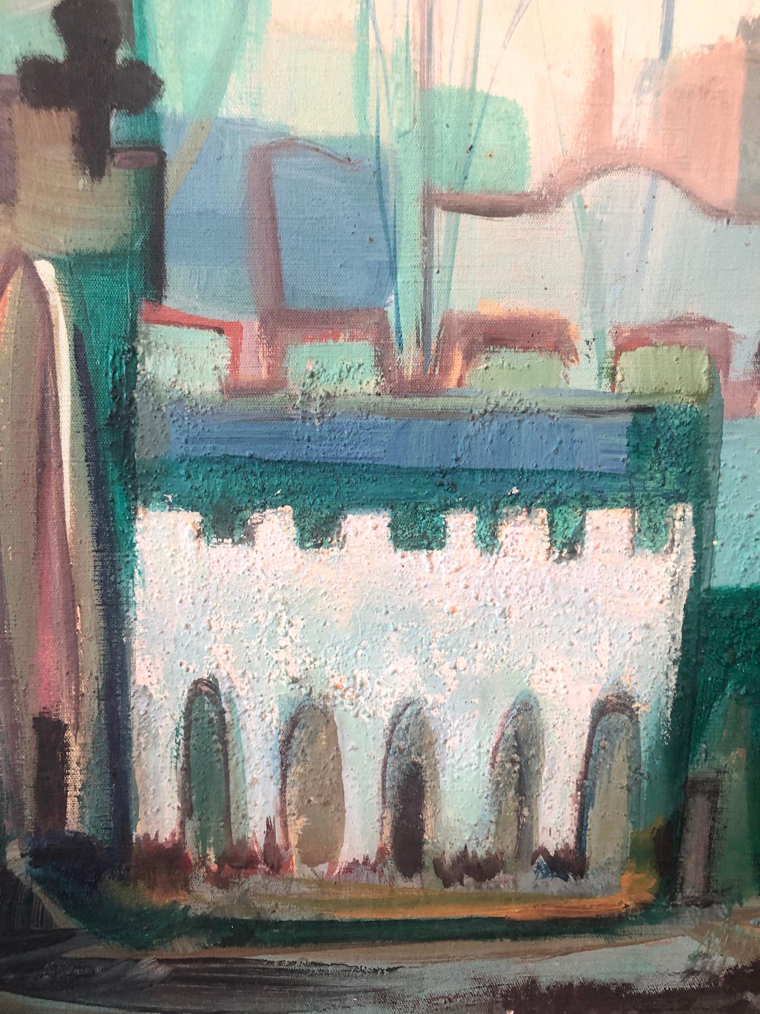 Jewish Mystical Kabbalah Oil Painting Jerusalem Cityscape Hebrew Letters Judaica 2