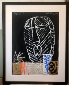 Puerto Rican Modernist Master Figueroa Mixed Media Painting Music Notes Collage