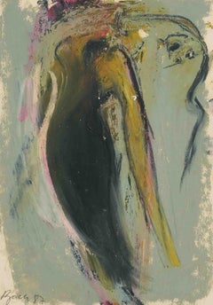 Deutsches abstraktes Gouache-Gemälde, Dschungel Wilde, handsigniert, Neo-expressionistischer Bach