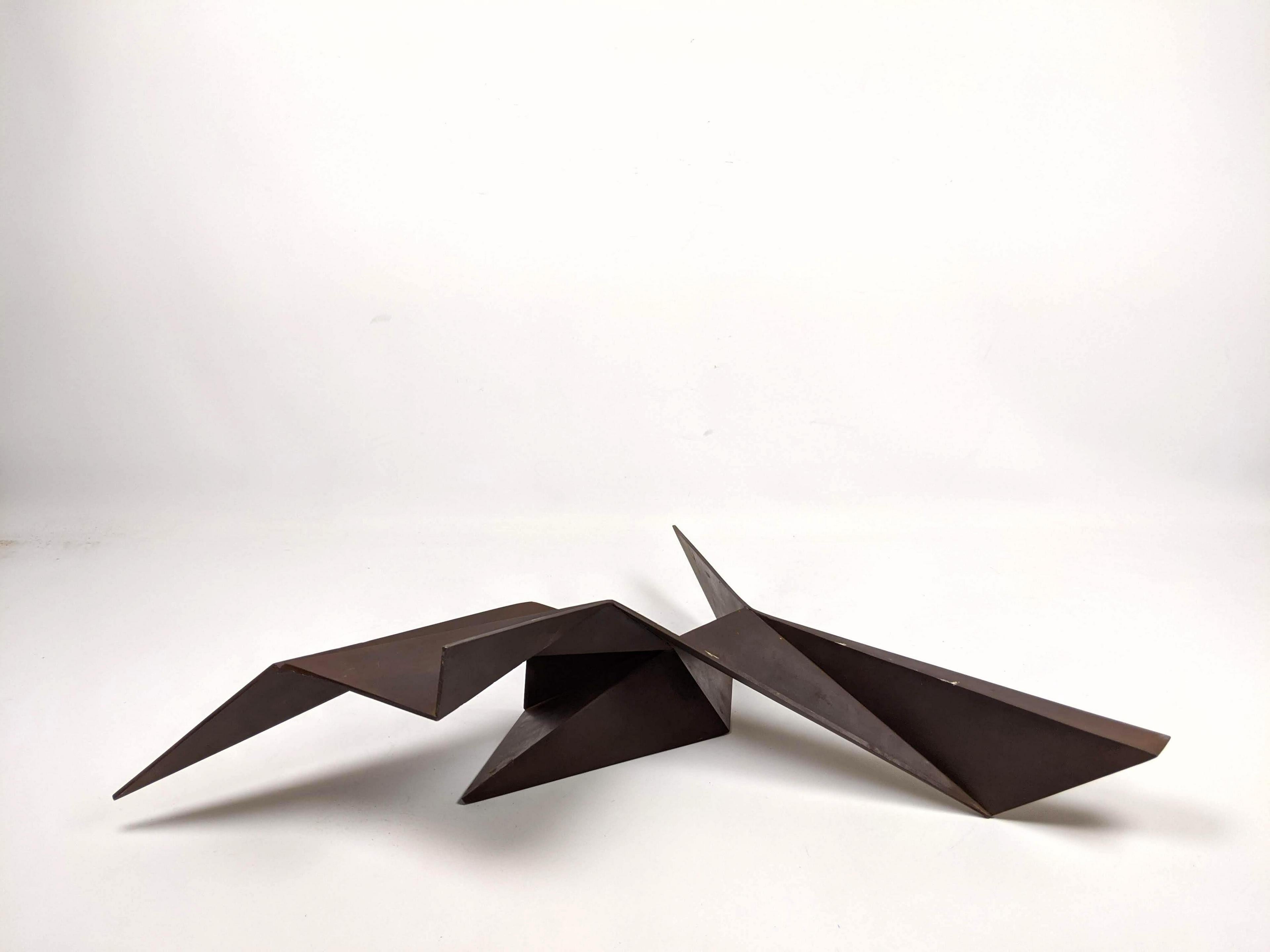 Gerald DiGiusto (1929 - 1987) 
Signed and dated abstract geometric COR-ten steel sculpture, (an all weather steel appropriate for outdoor use)
This can sit on the floor or be hung as a wall hanging sculpture. there is currently no hardware for