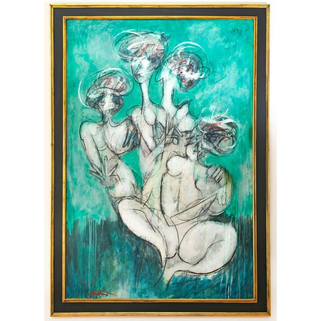 Matthew Carone Abstract Painting – Gestisches, figuratives, surrealistisches Ölgemälde im Stil des Abstrakten Expressionismus, großformatig