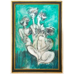 Retro Large Scale Gestural Figurative Abstract Expressionist Surrealist Oil Painting
