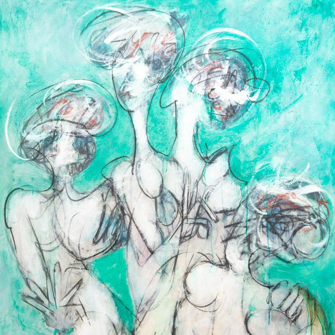 Gestisches, figuratives, surrealistisches Ölgemälde im Stil des Abstrakten Expressionismus, großformatig (Blau), Abstract Painting, von Matthew Carone