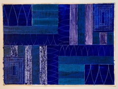 Vintage Joan Kahn Indigo Denim Blue Color Abstract Expressionist Modernist Oil Painting