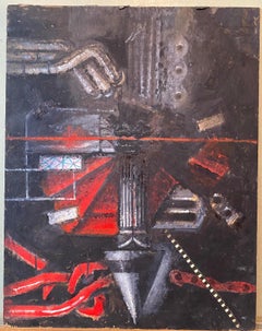 Mixed Media Collage Oil Painting Futuristic Abstract Expressionist Machine Art