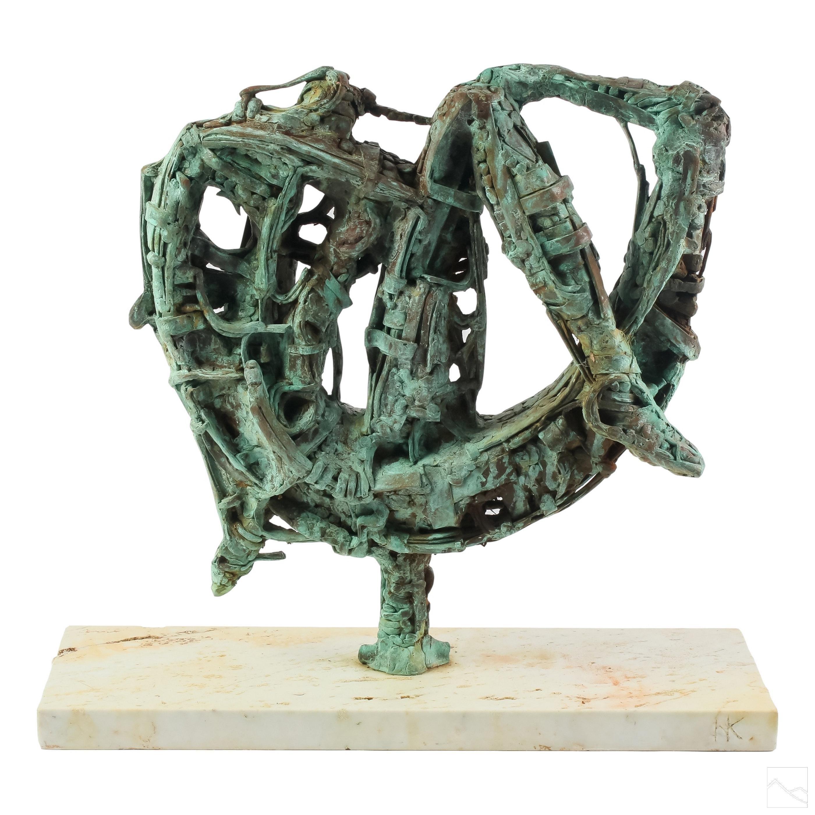 Naum Knop Abstract Sculpture - Argentine Modernist Brutalist Abstract Bronze Sculpture Jewish Latin American