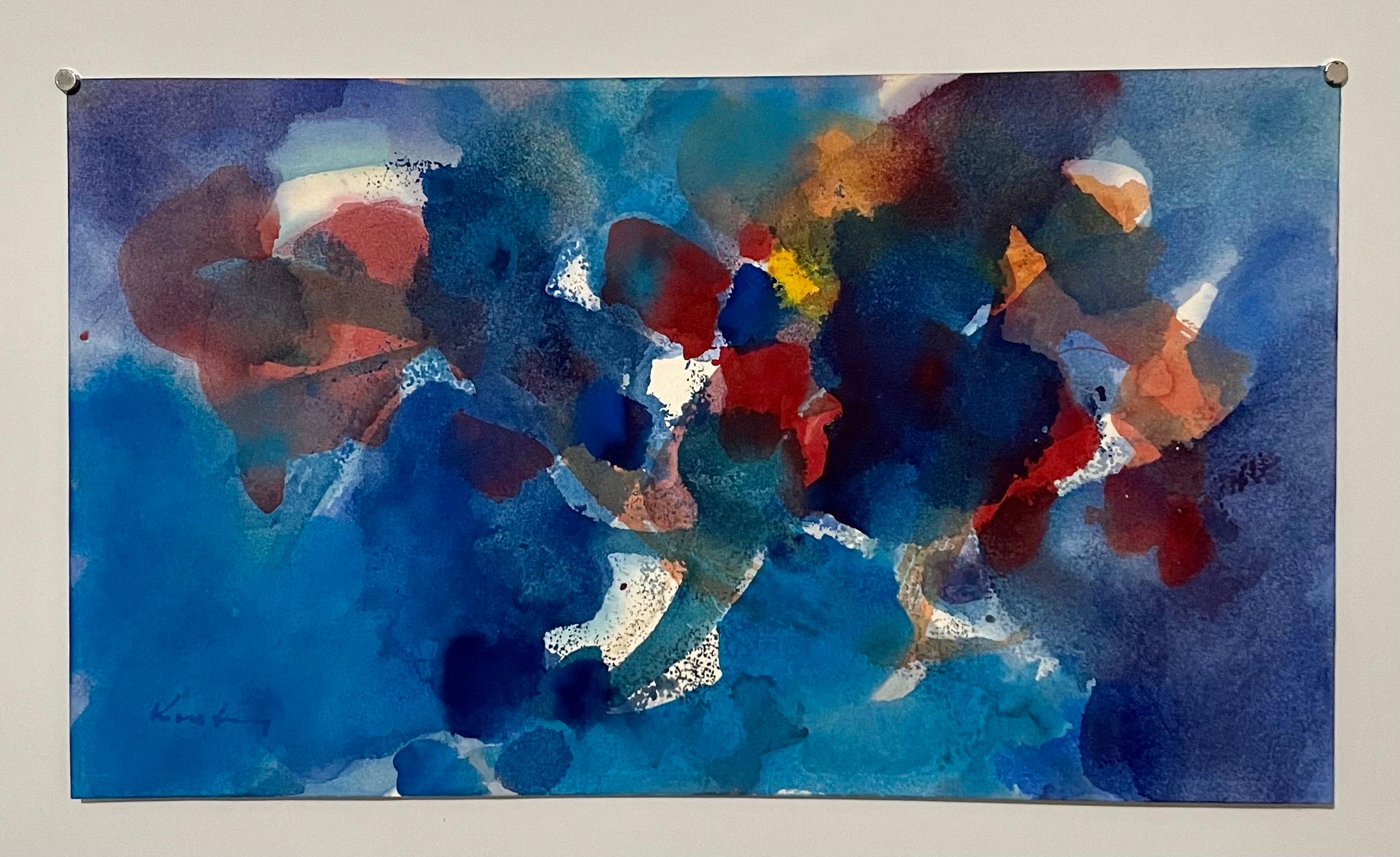 Abstract watercolor composition bearing the influence of the earlier color-block compositions of Paul Klee.

Pawel August Kontny, (Polish-German-American artist) He was born in Laurahuette, Poland, in 1923, the son of a wealthy pastry shop owner. In