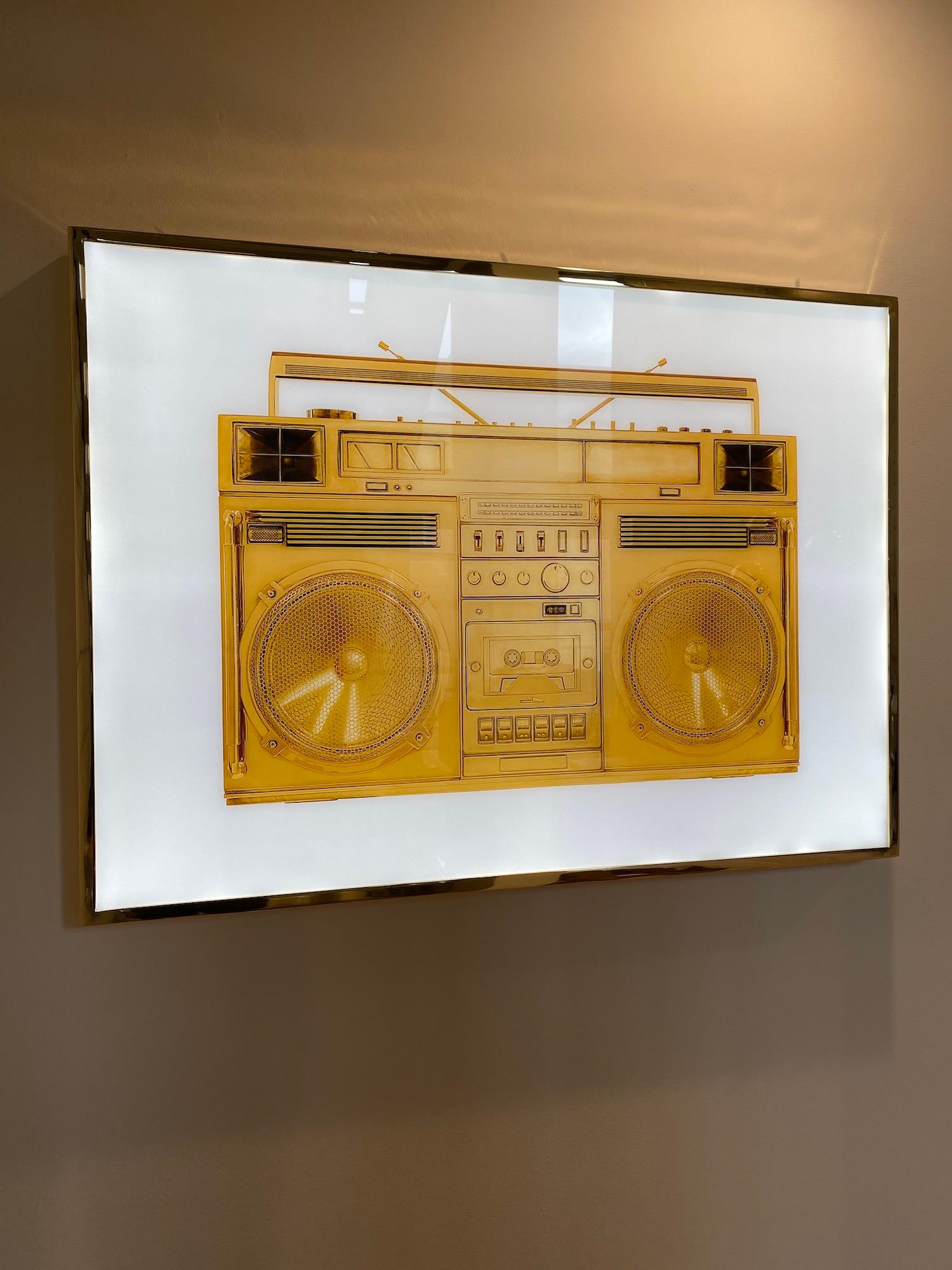 Gold Boombox Lightbox - Mixed Media Art by Lyle Owerko