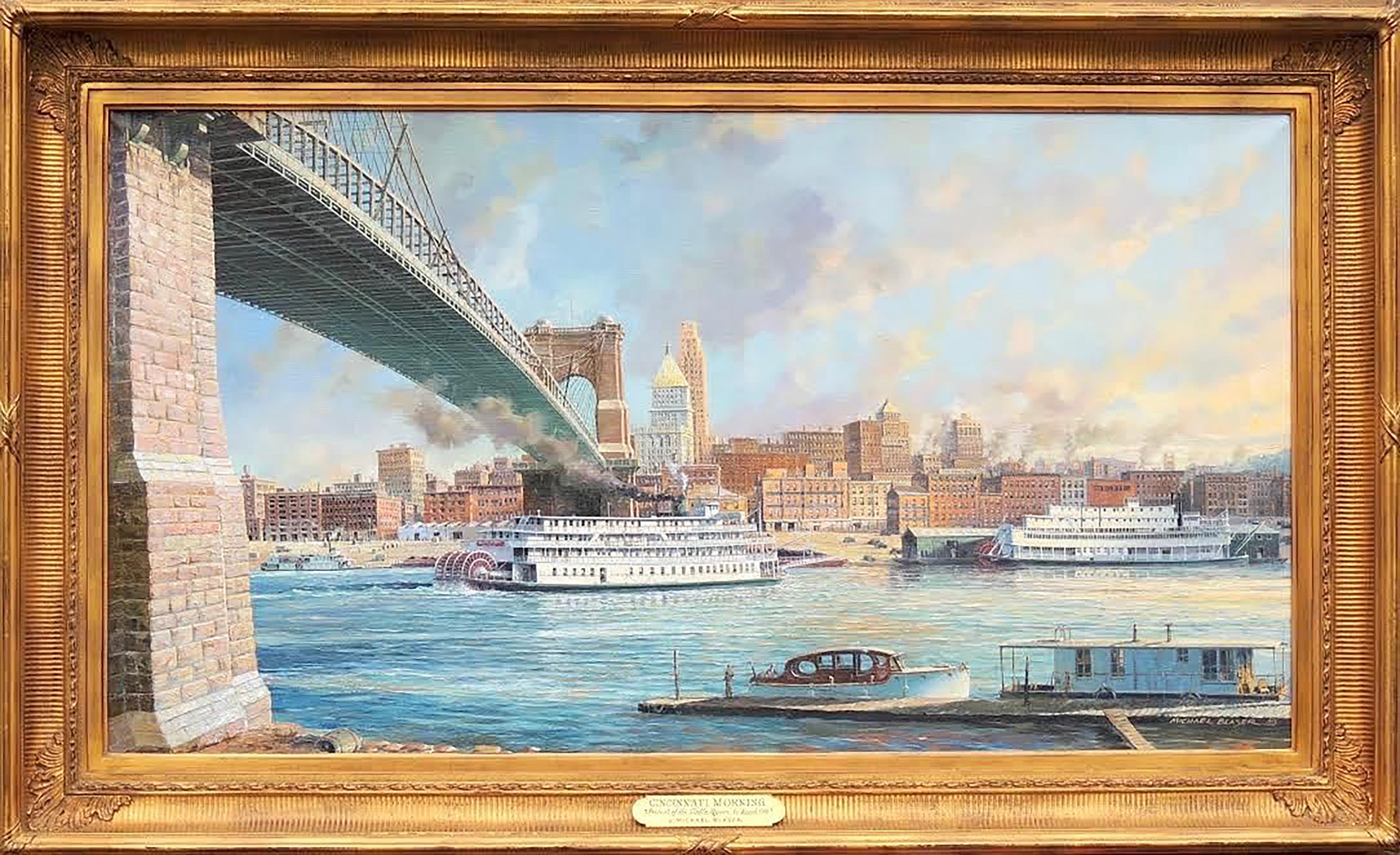 Cincinnati Morning, Arrival of the Delta Queen, 1st March, 1948 - Painting by Michael Blaser