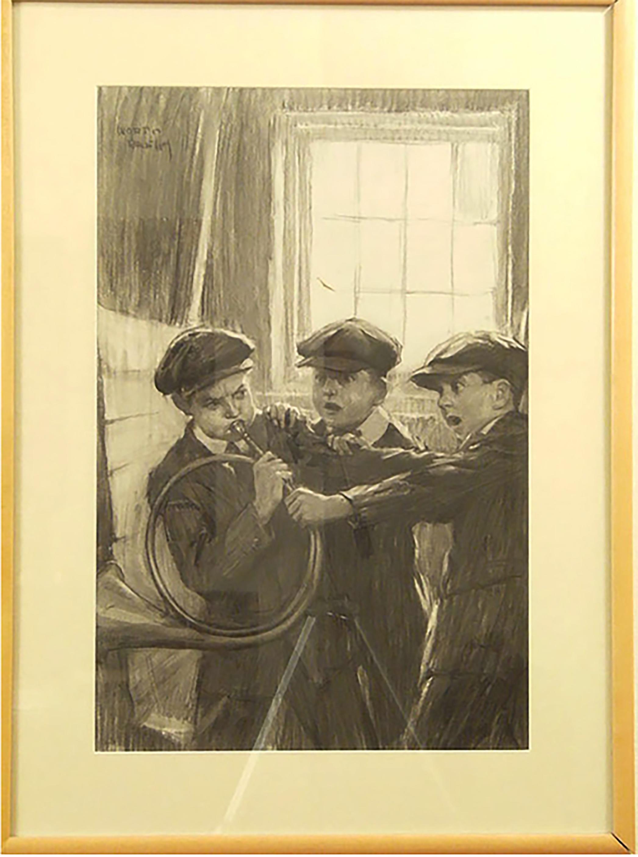 Penrod, Sam and Roddy Bits fighting for the “Horn of Fame” - Art by Worth Brehm