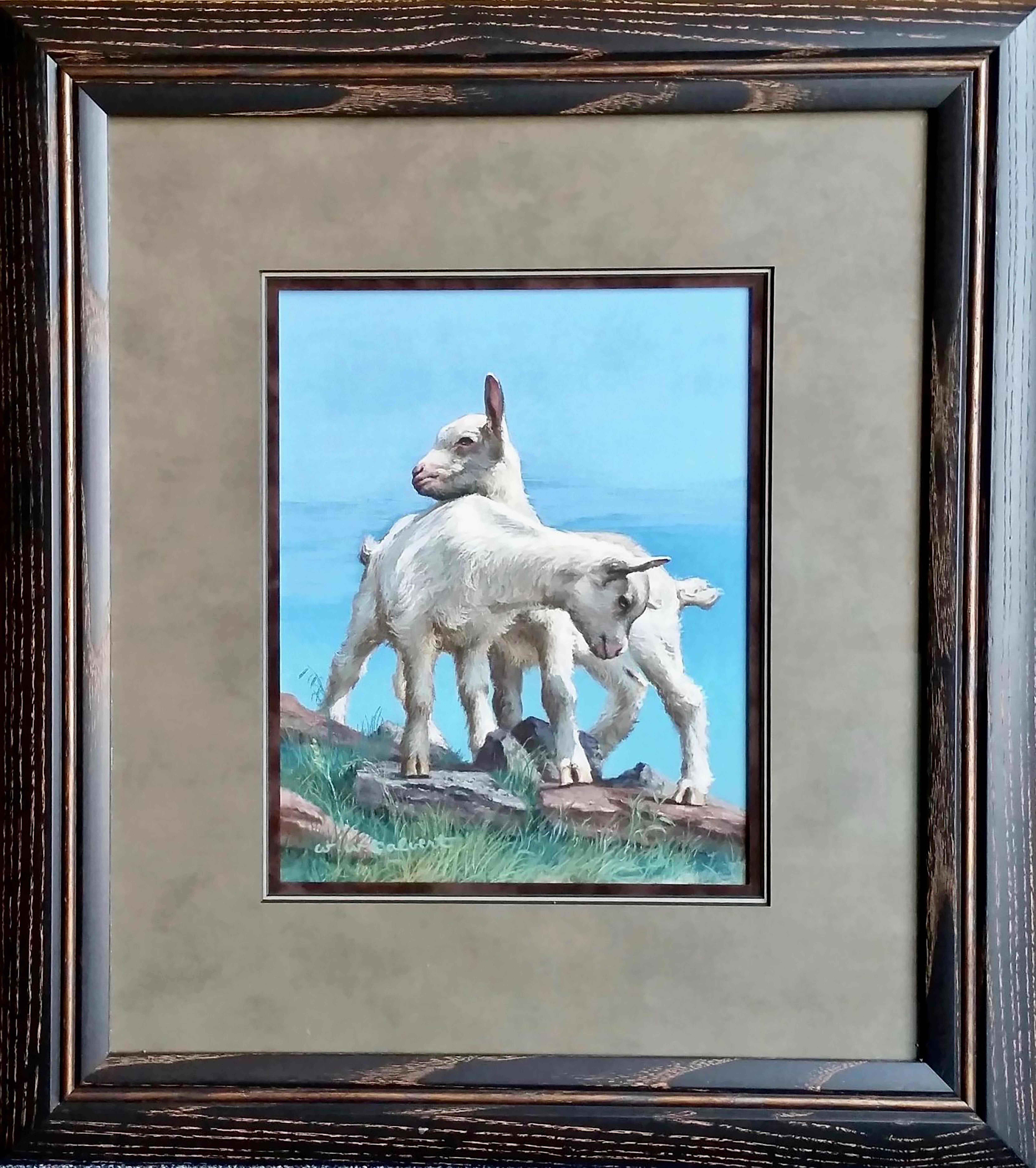 Deux chèvres pour enfants, couverture de table de soirée du samedi - Painting de W. W. Calvert