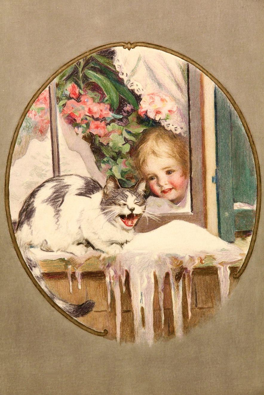 Will Rowland Davis Animal Painting - Unhappy Winter Cat, Probable Magazine Illustration