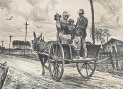 Family on Donkey Cart - famille sur chariot