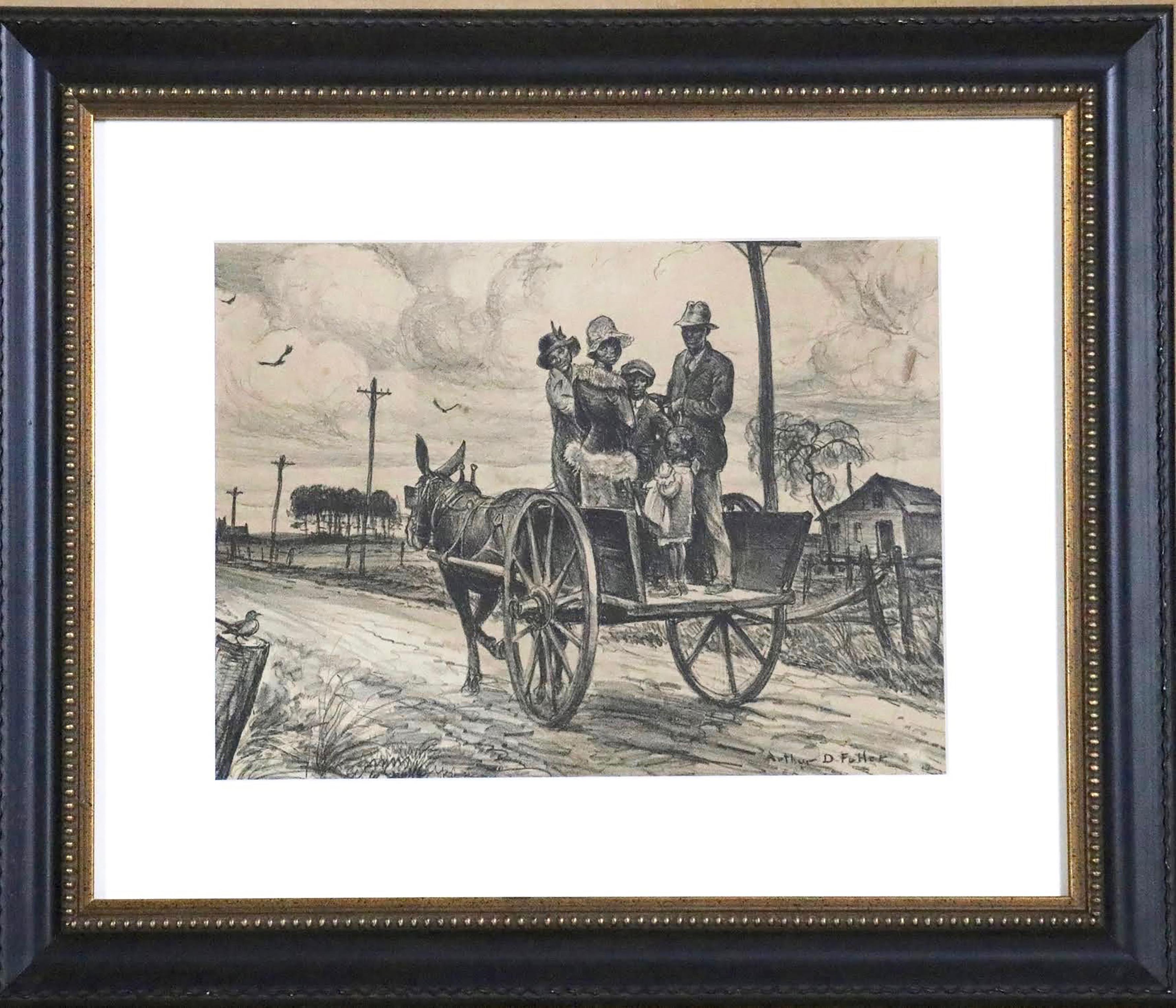 Familie auf Donkey-Rollwagen – Art von Arthur Fuller
