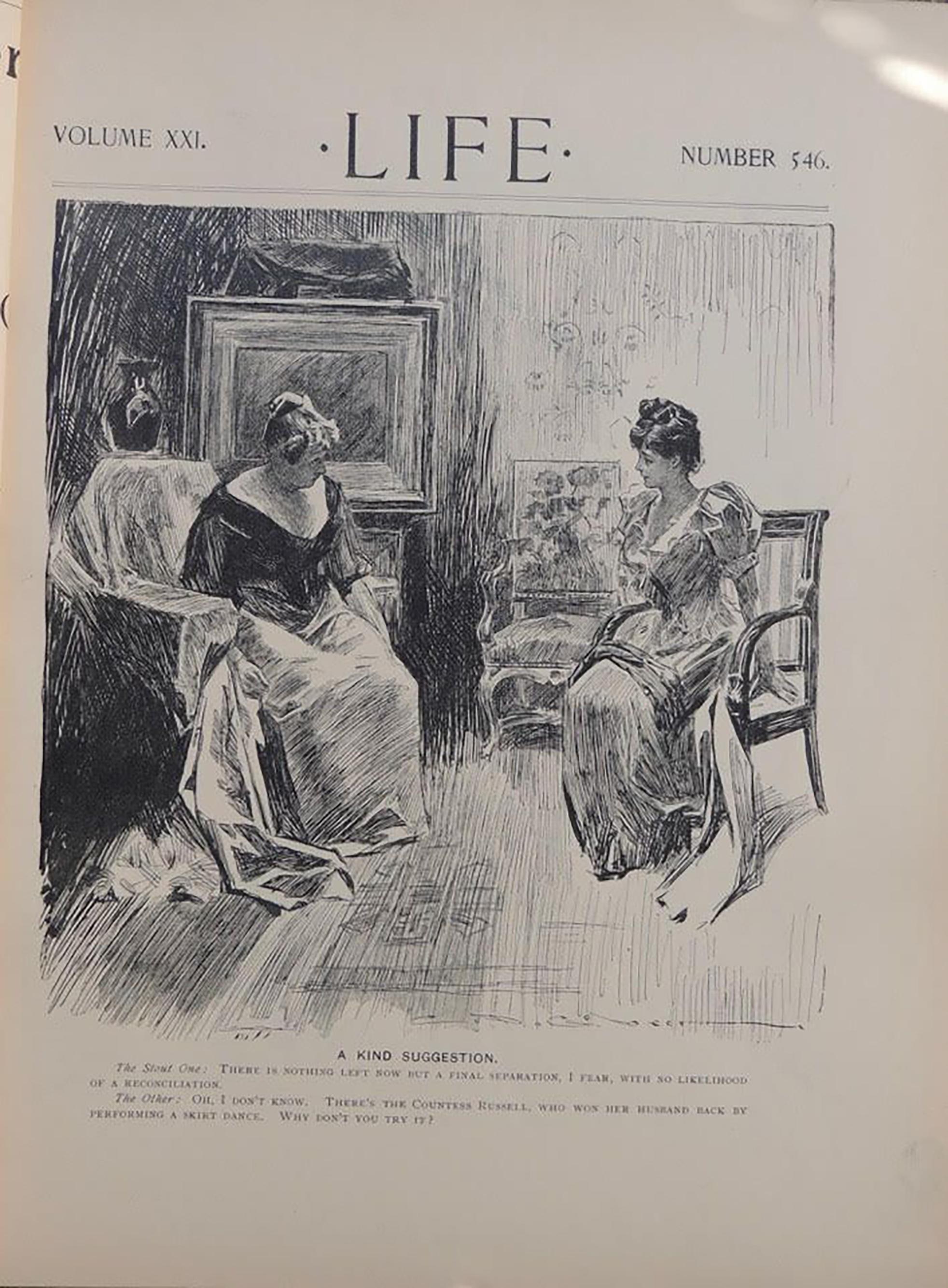 Illustration d'intérieur du magazine Life « A Kind Suggestion » - Gris Figurative Art par Charles Dana Gibson