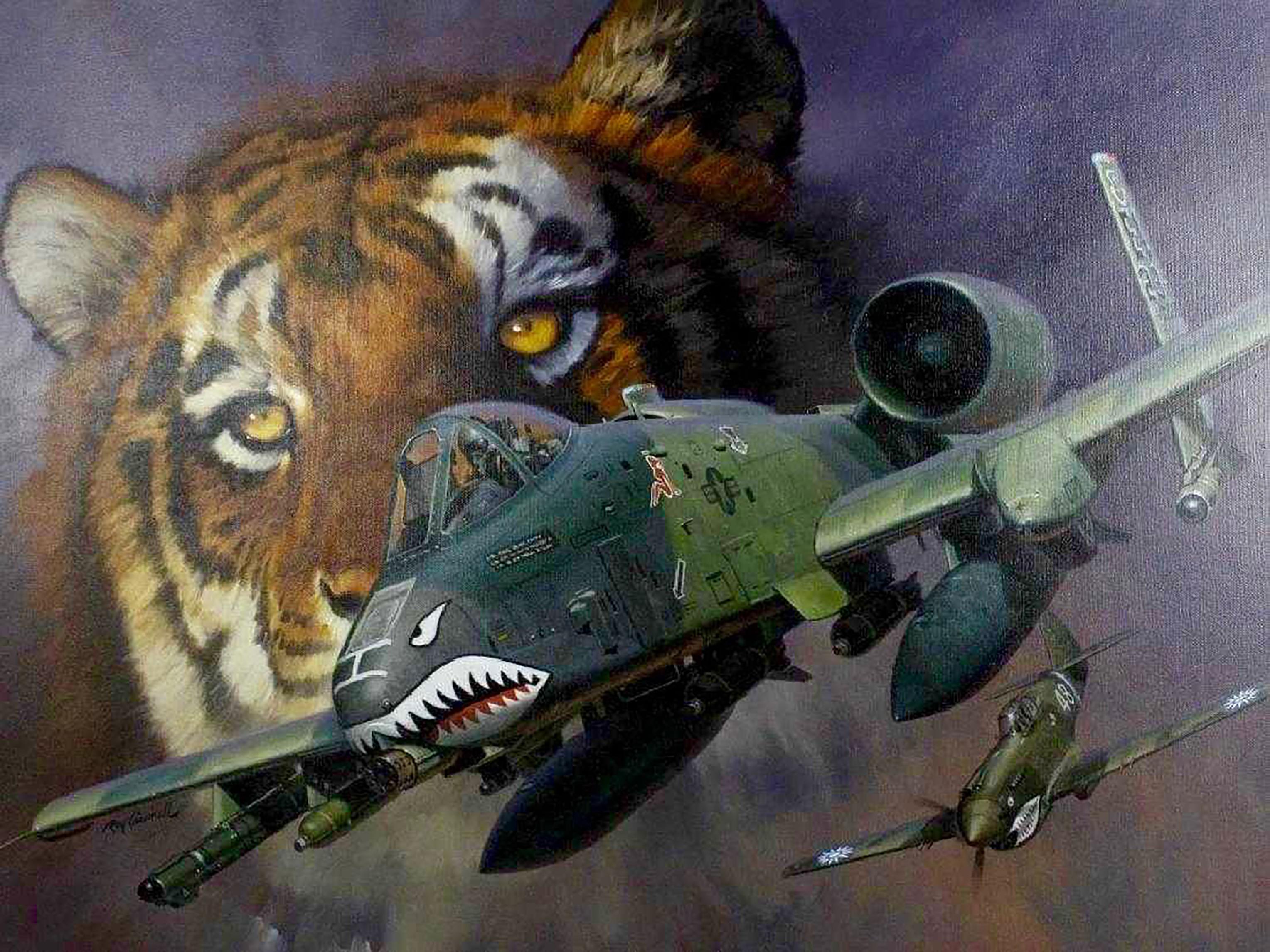 Roy Grinnell Animal Painting - Tiger & Fighter Plane