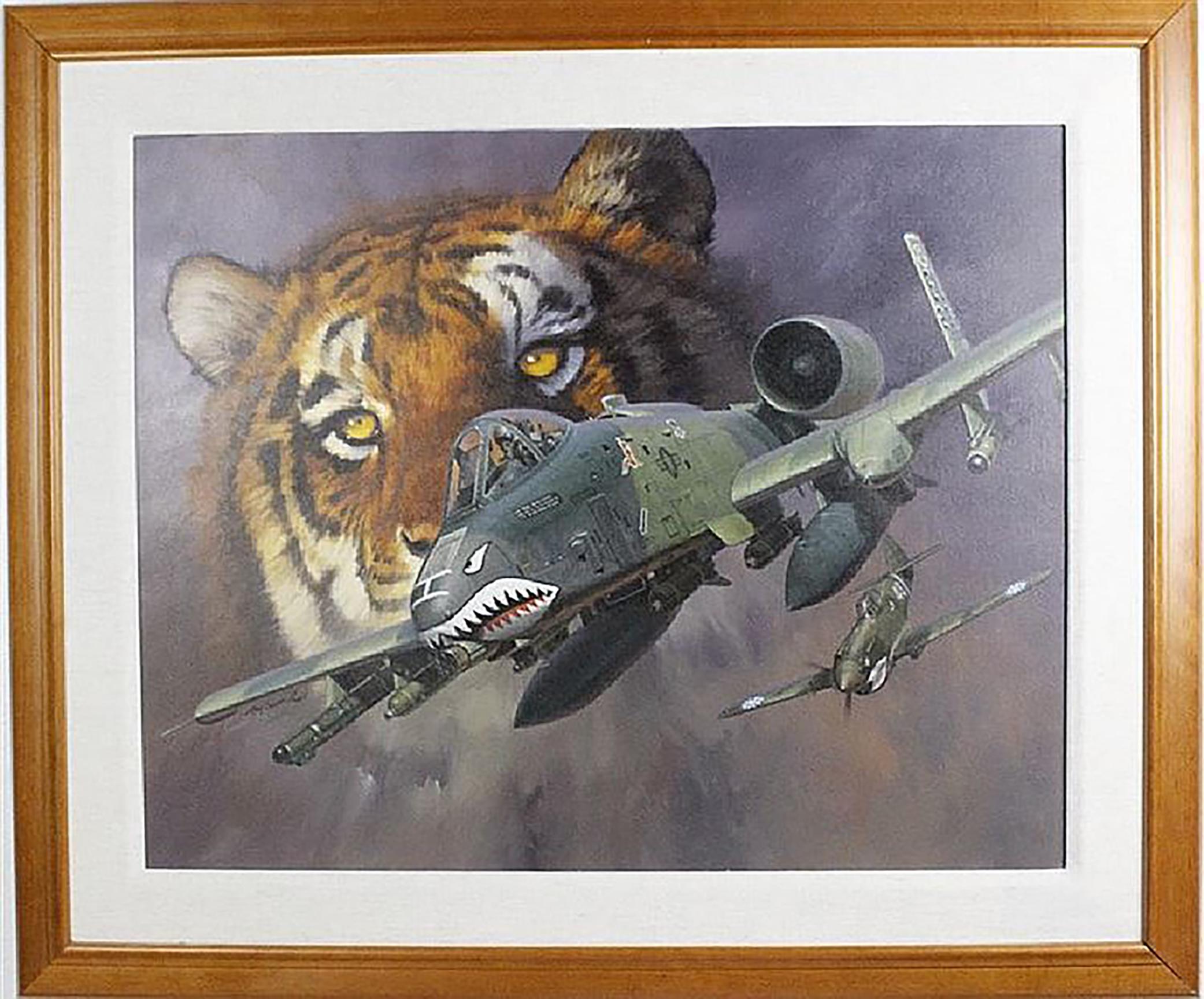 Tiger & Fighter Plane - Painting by Roy Grinnell
