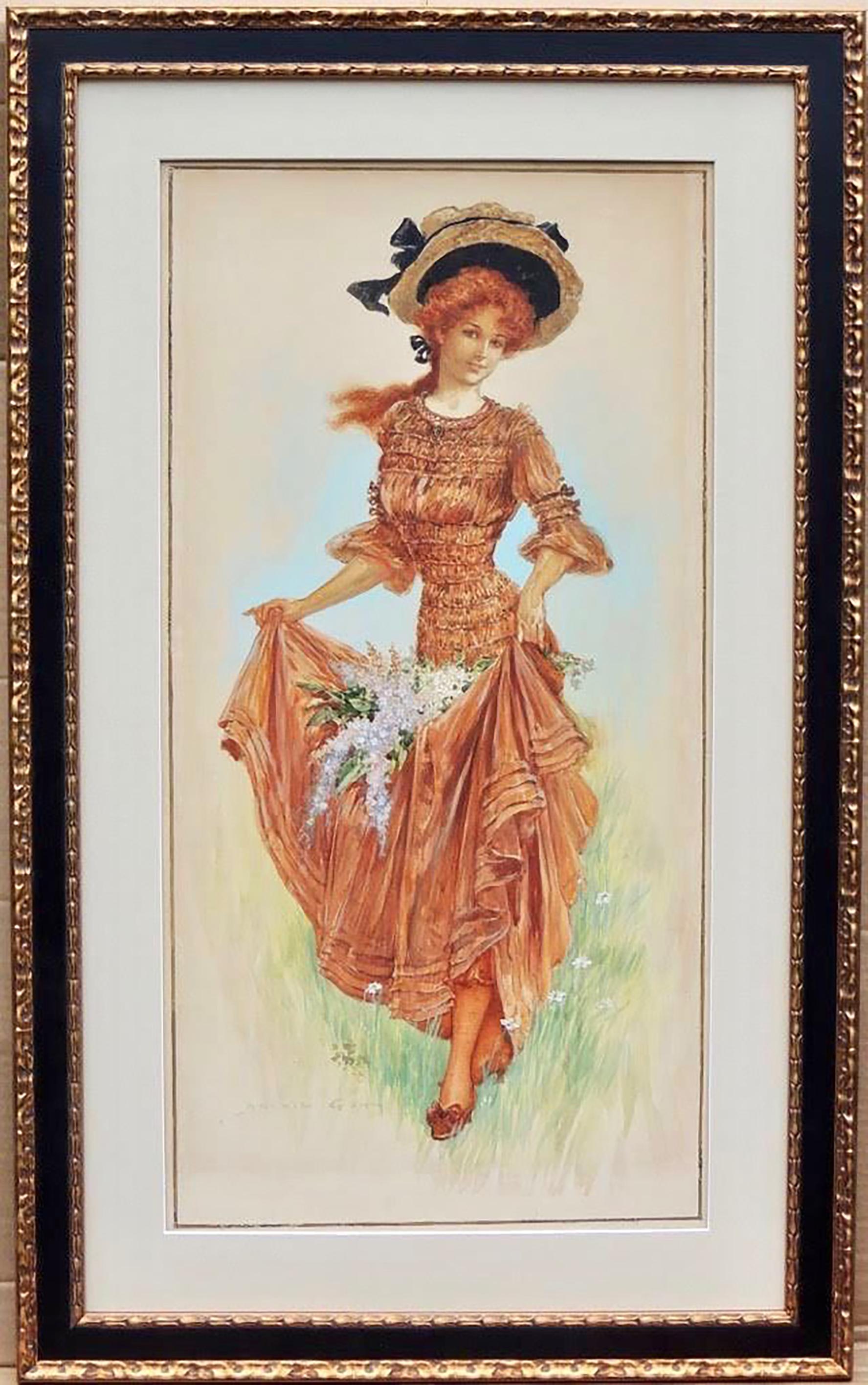 Girl Sammlerblumen – Art von Archie Gunn