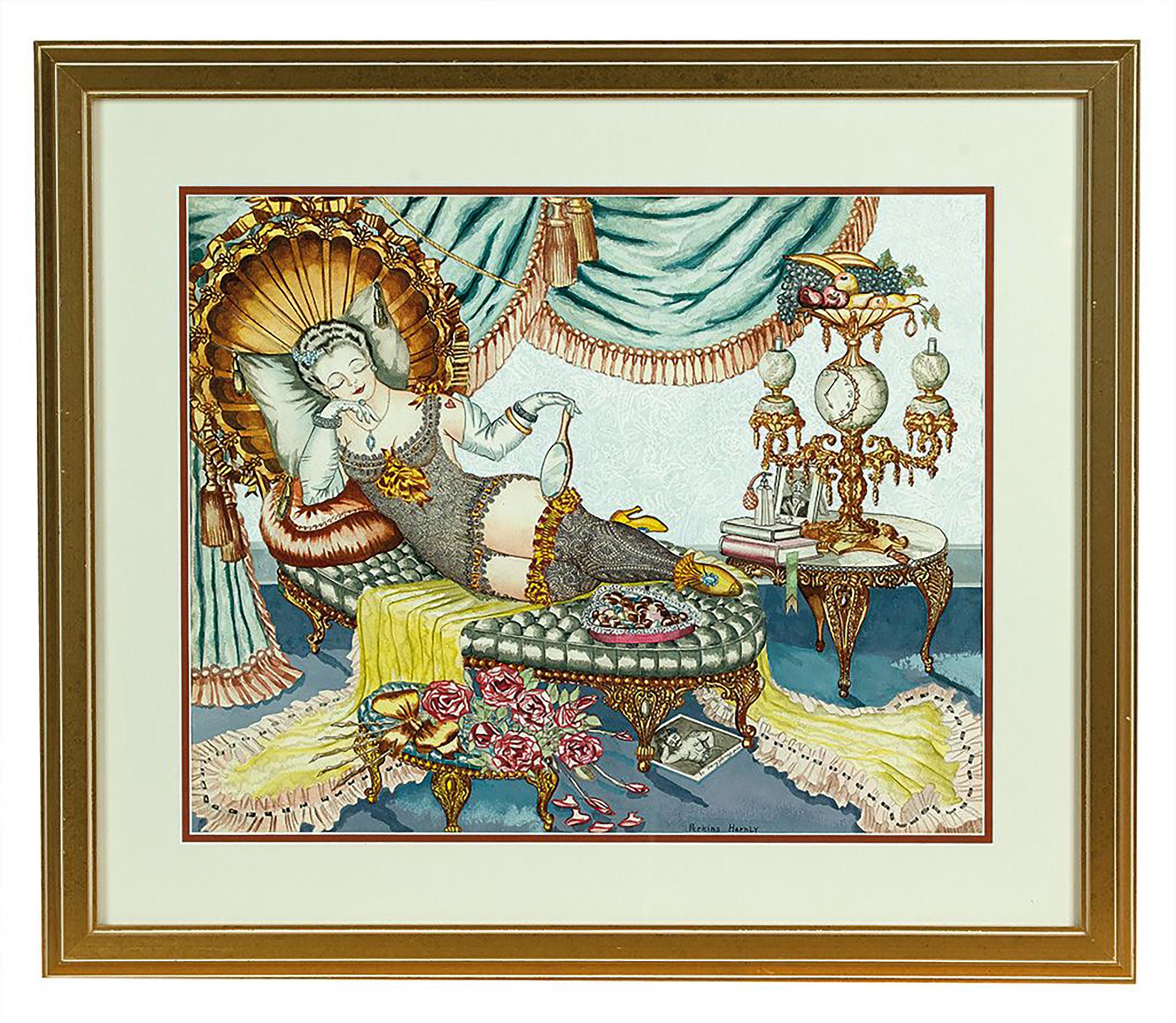 Liegende Frau in viktorianischem Interieur