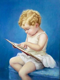 Vintage Young Girl Reading a Book