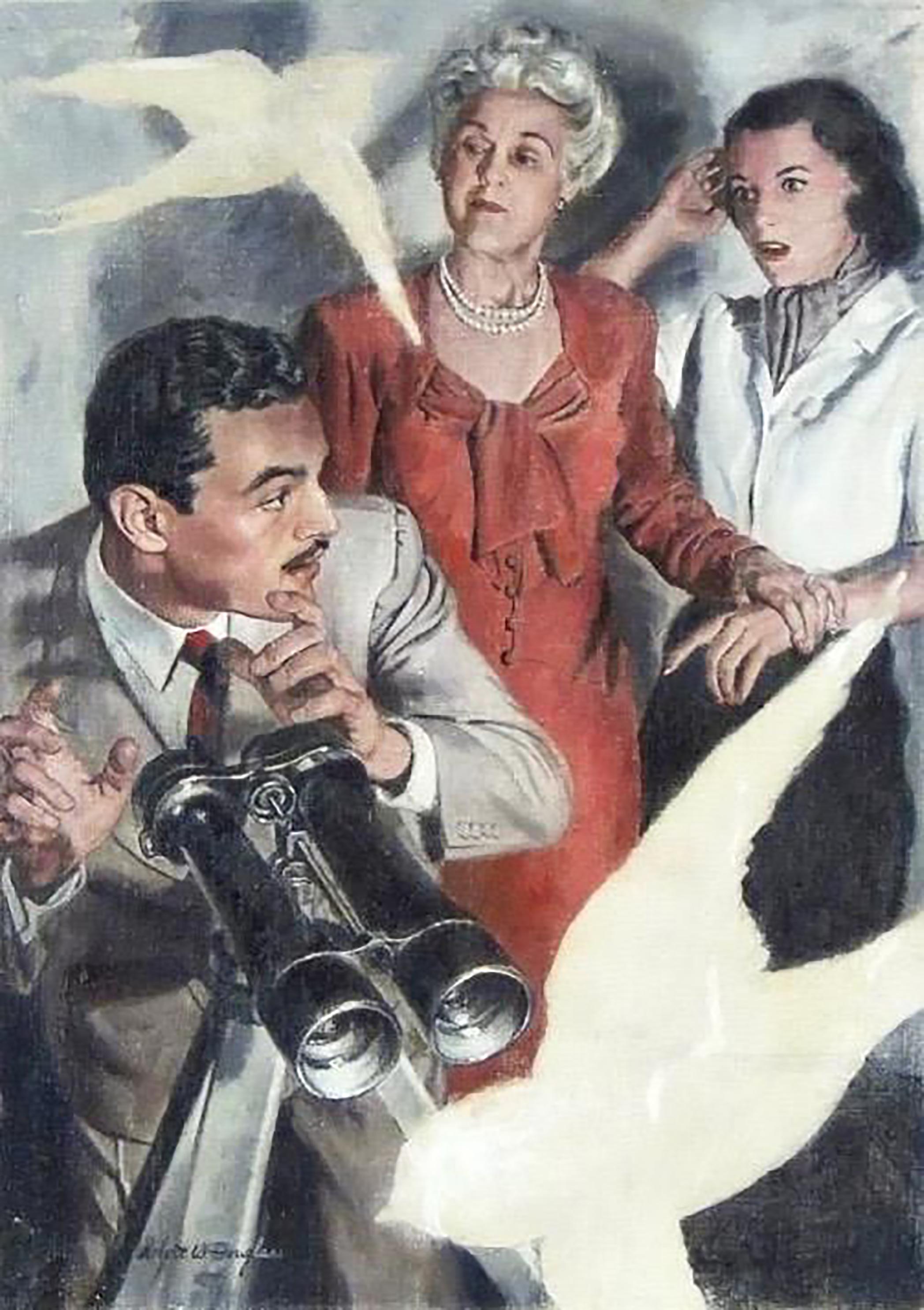 Robert Douglas Figurative Painting - Case of the Crying Swallows, Magazine Story Illustration