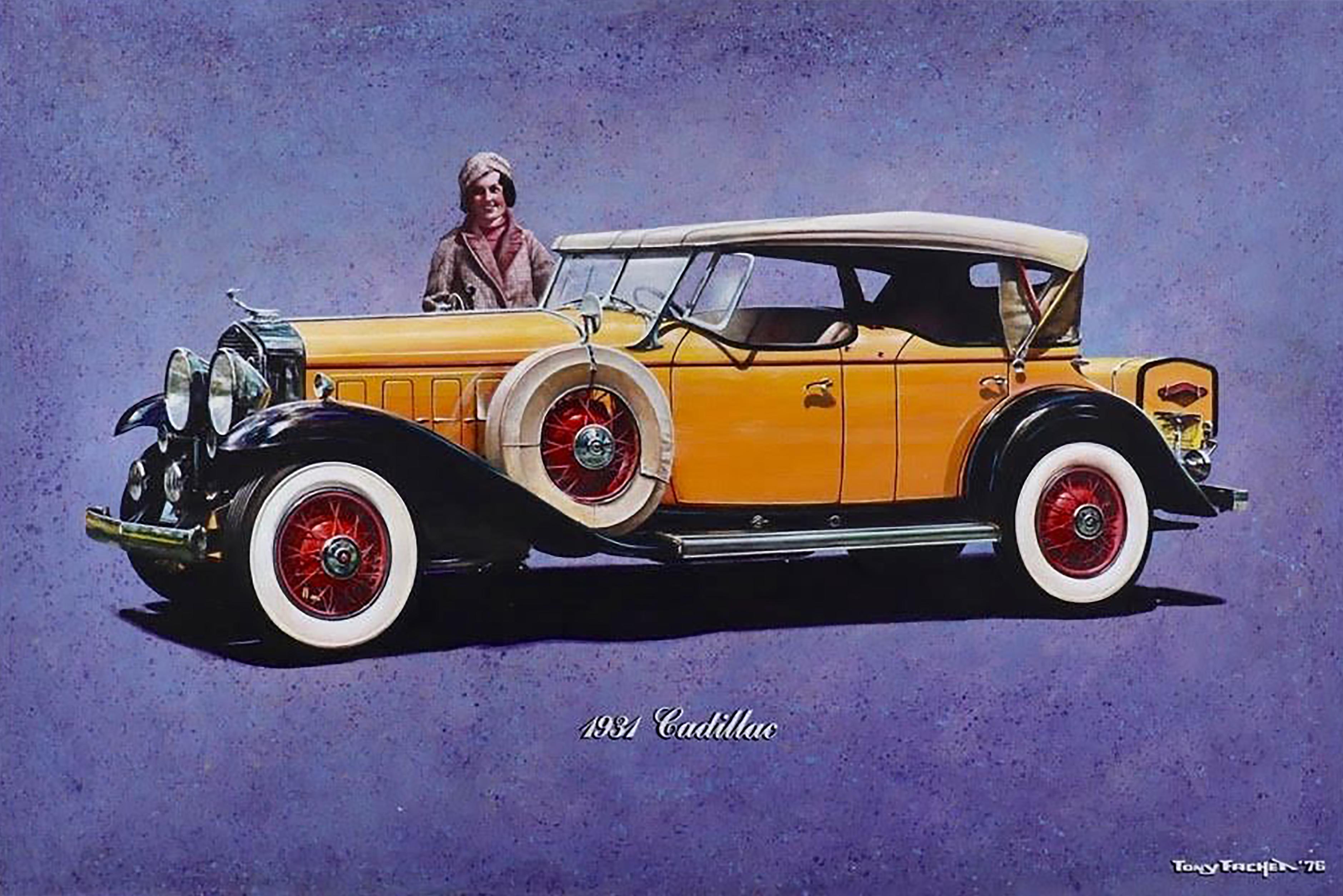 Tony Fachet Figurative Painting - Woman with 1931 Cadillac 