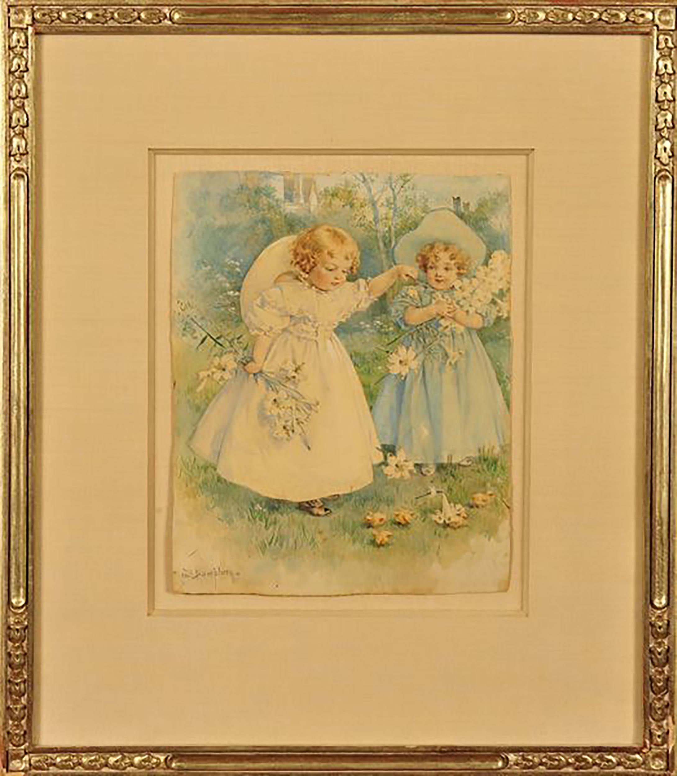 Mädchen beim Spielen mit Blumen – Art von Maud Humphrey