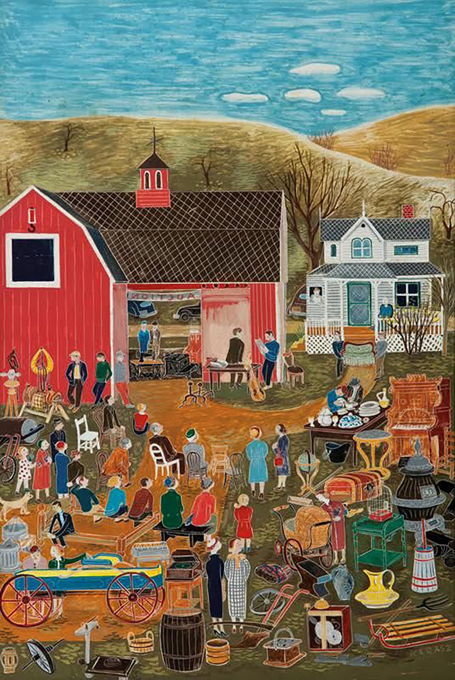Ilonka Karasz Landscape Painting - Country Auction, The New Yorker Magazine Cover