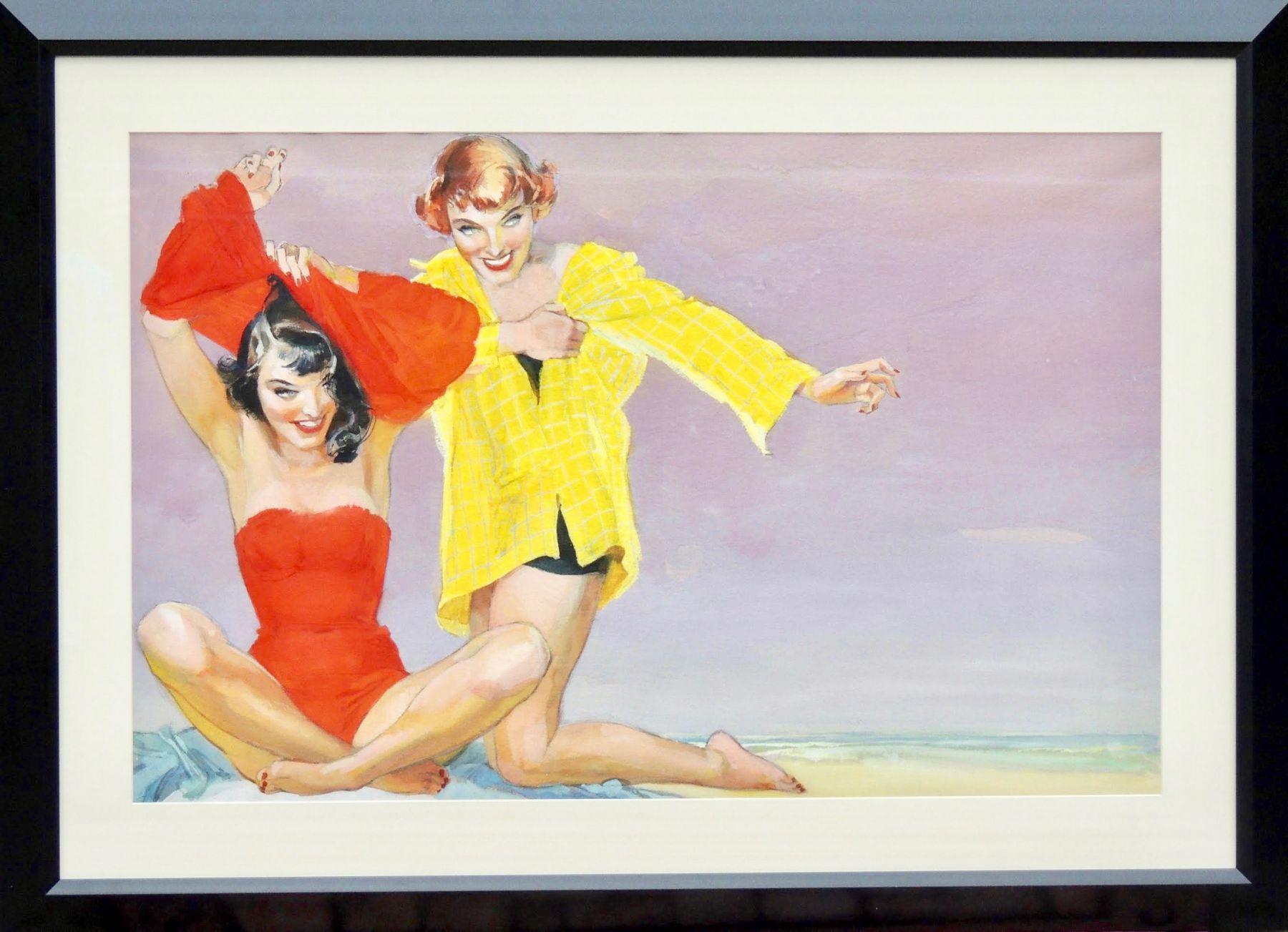 Two Bathing Suited Women at the Beach - Art by John Lagatta