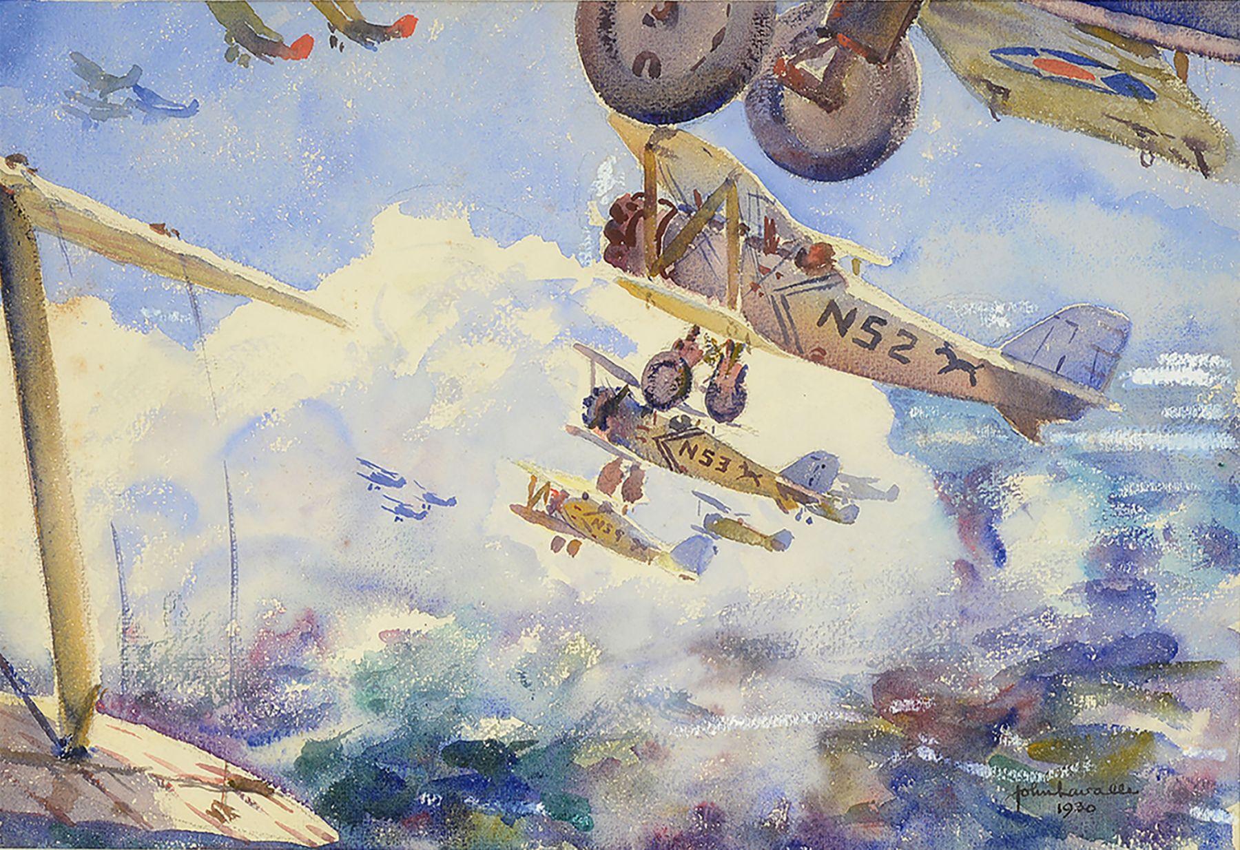 John Lavalle Landscape Art - Biplanes In Flight