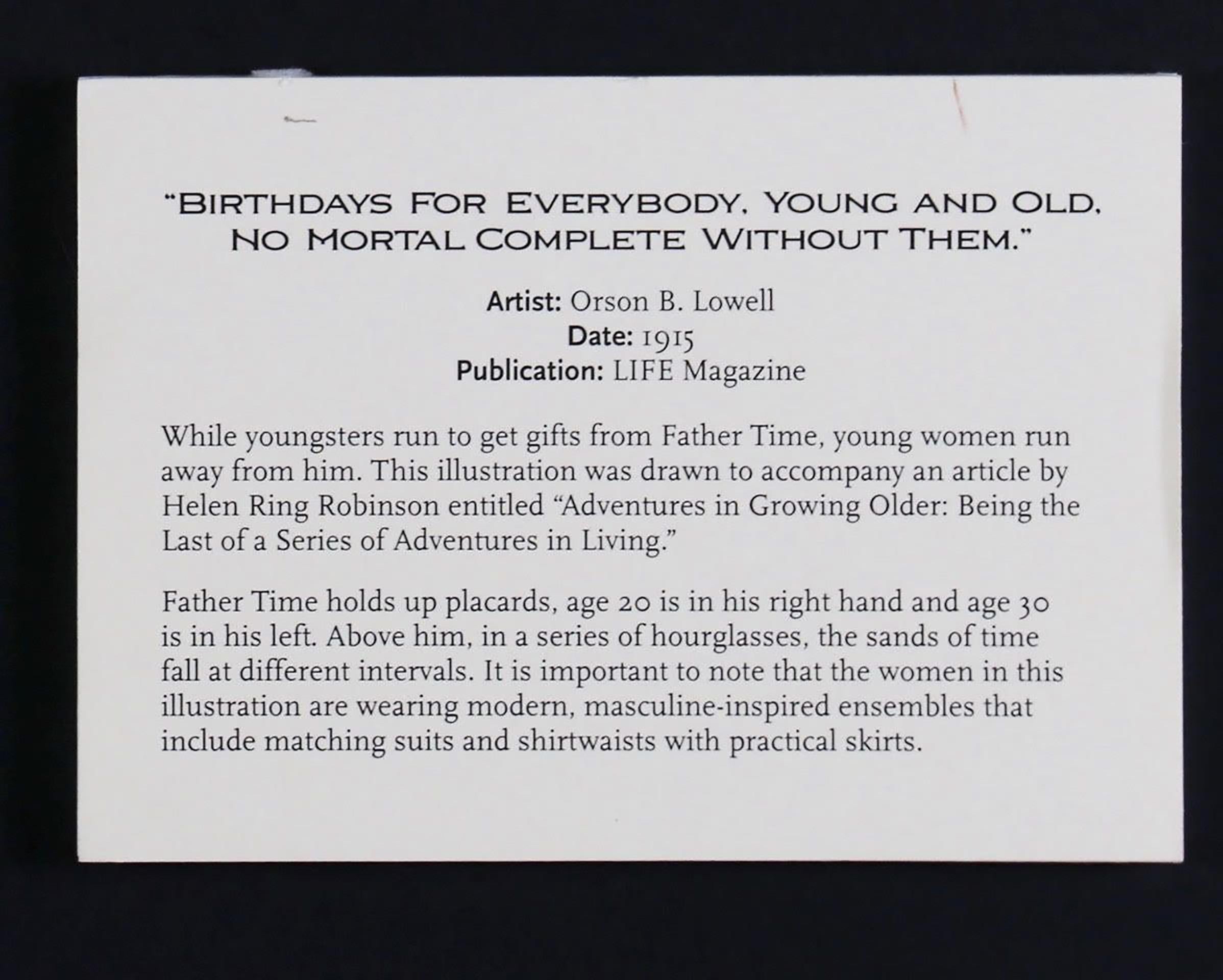 „Birthdays For Everybody“ Original humorvolle Illustration für die Zeitschrift Life (Beige), Figurative Art, von Orson Byron Lowell