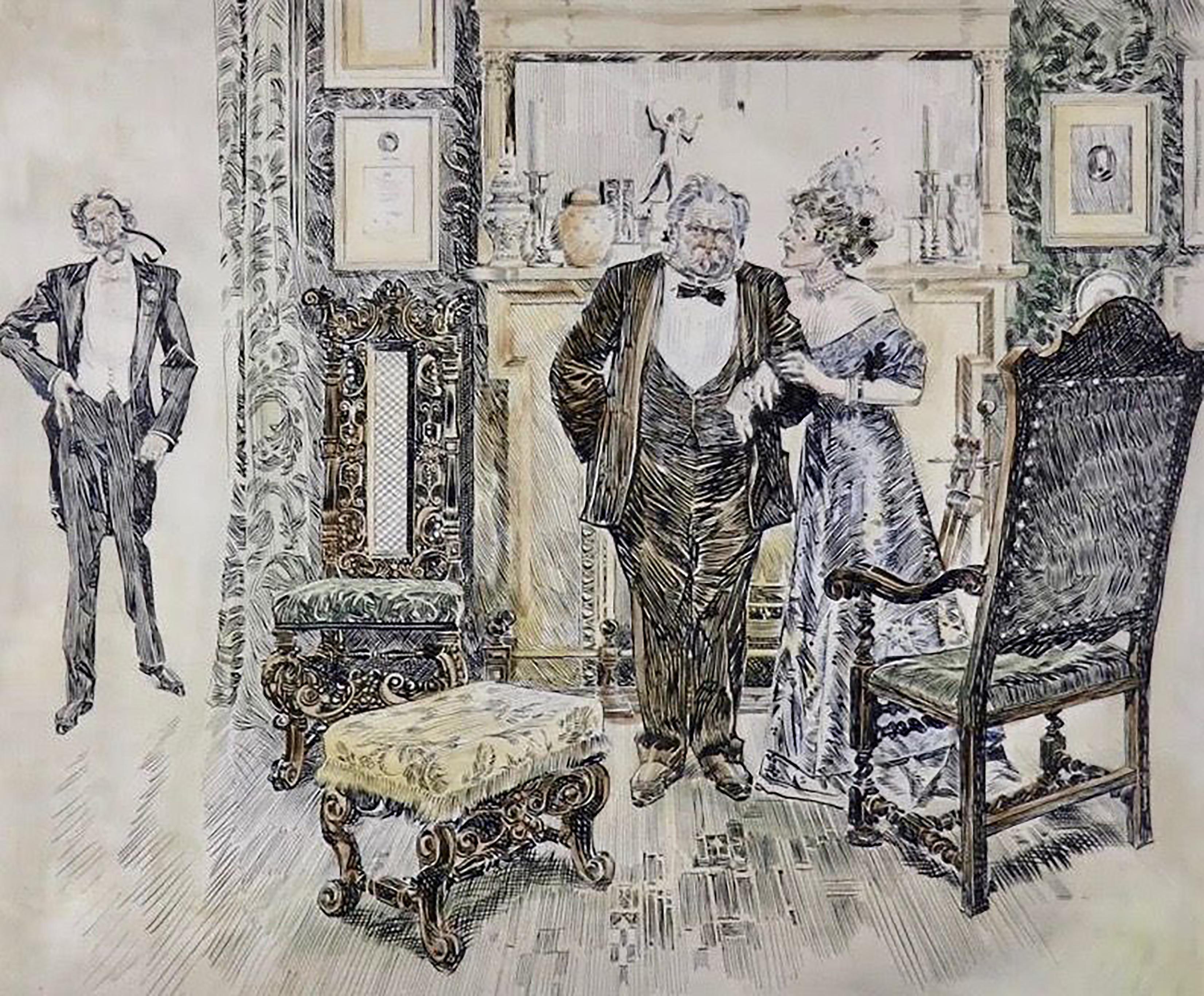 Figurative Art di Orson Byron Lowell - Padre, figlia e antico pretendente