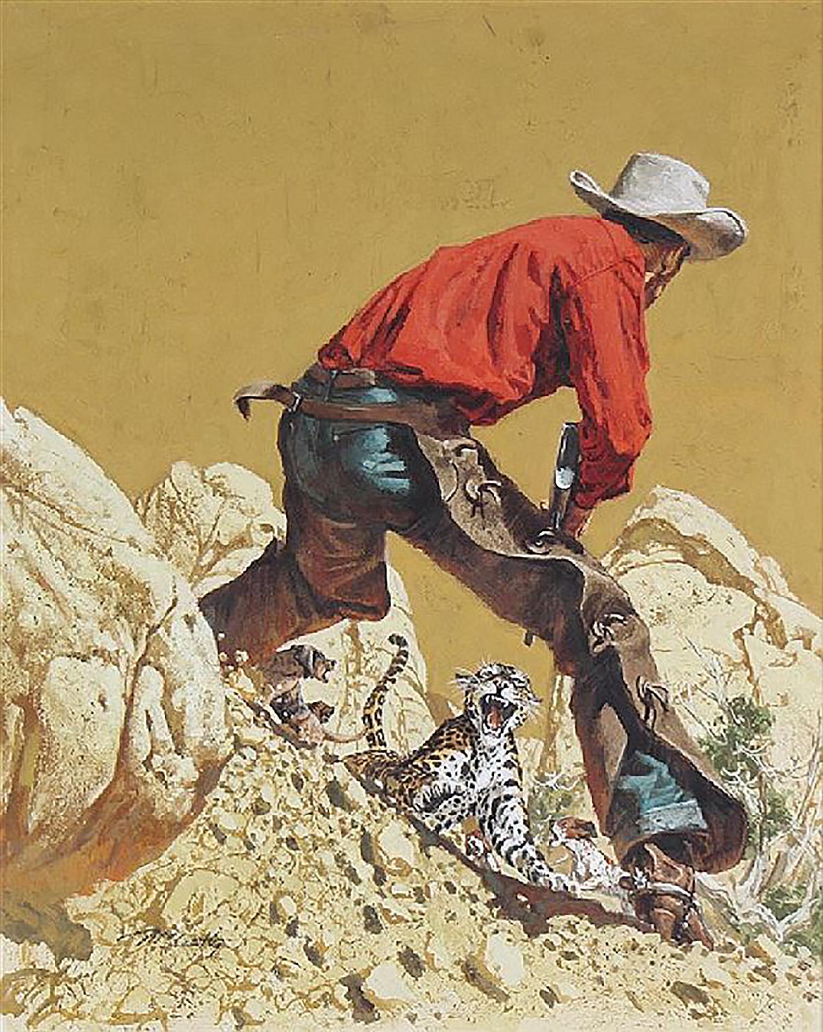 Frank McCarthy Figurative Painting - Bobcat Hunter, Outdoor Life Magazine Cover