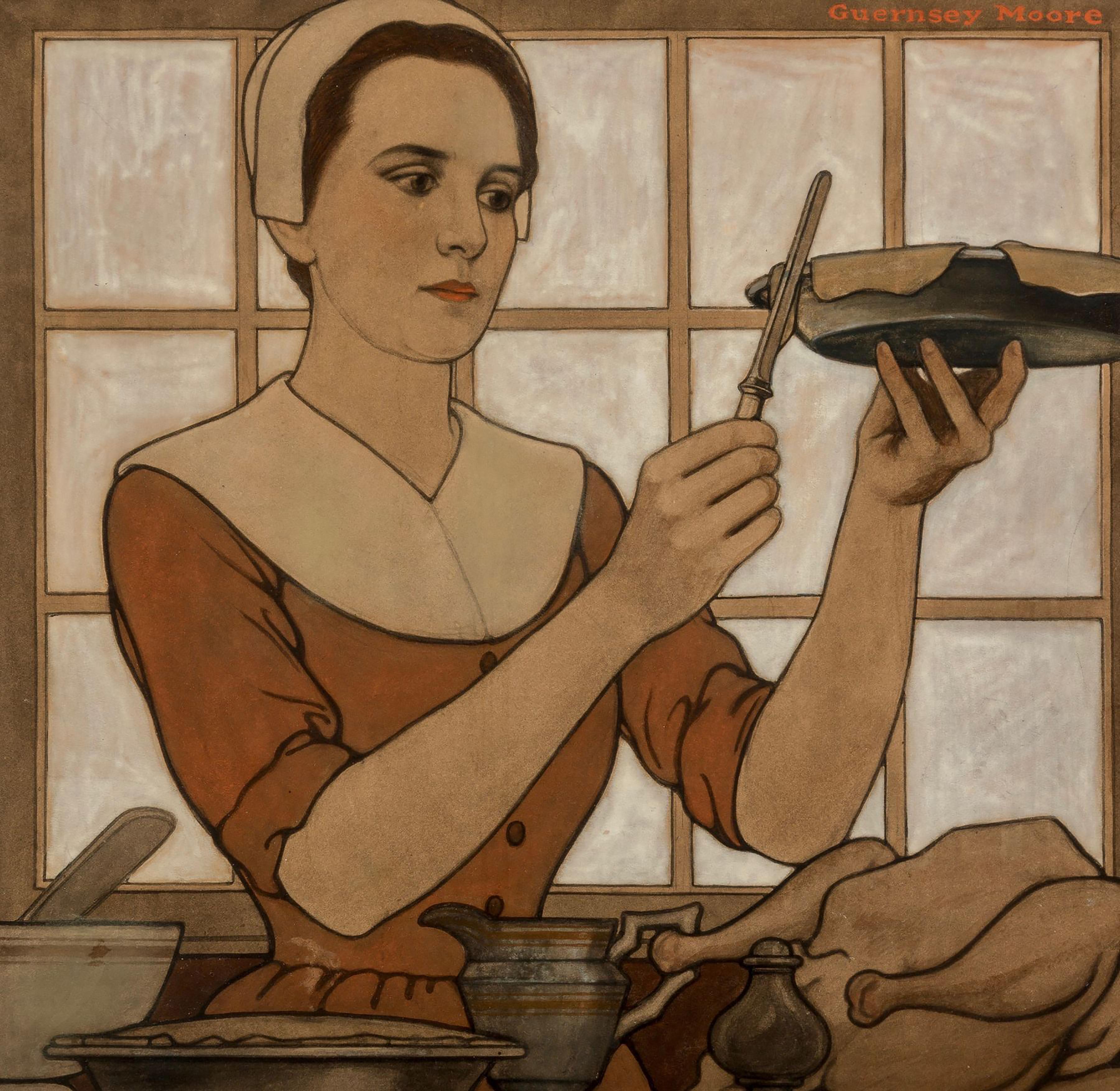Guernsey Moore Figurative Art – Thanksgiving, The Saturday Evening Post Cover, November 1905