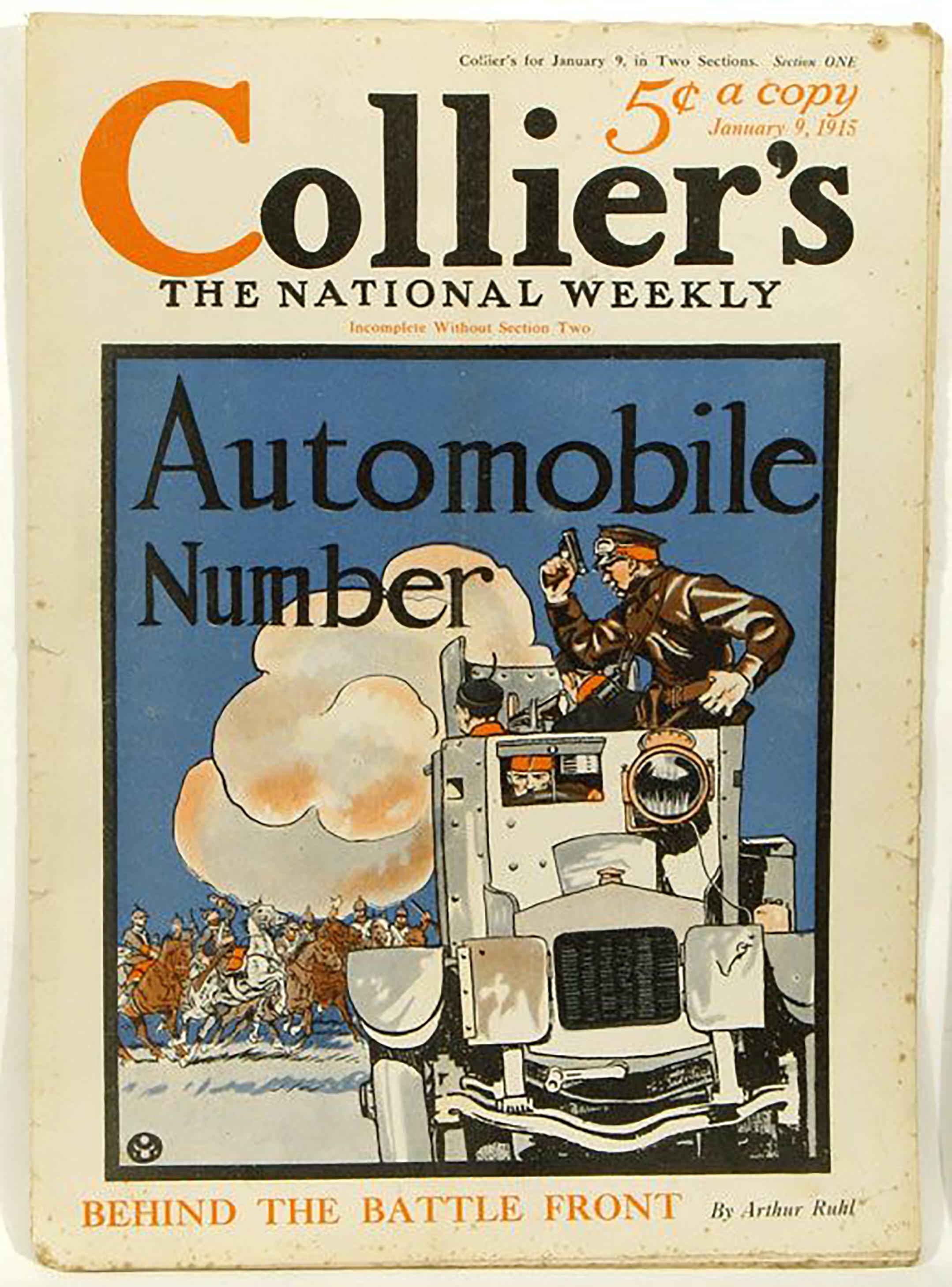 Collier's Weekly Cover, Automobilnummer (Beige), Figurative Art, von Edward Penfield