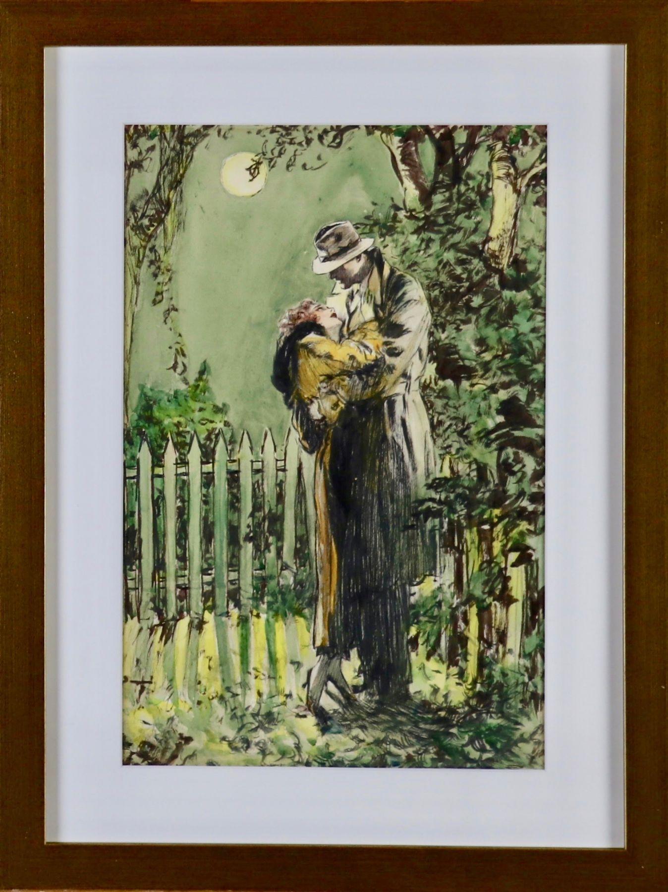 Man looking at Woman Under Full Moon - Art by Henry Raleigh