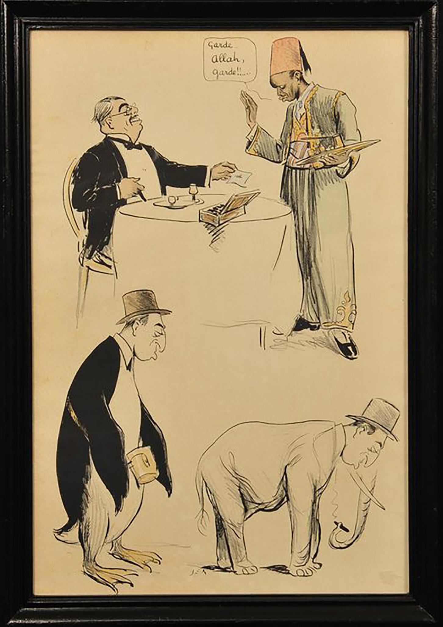 Waiter Collecting Bill - Art by George Goursat