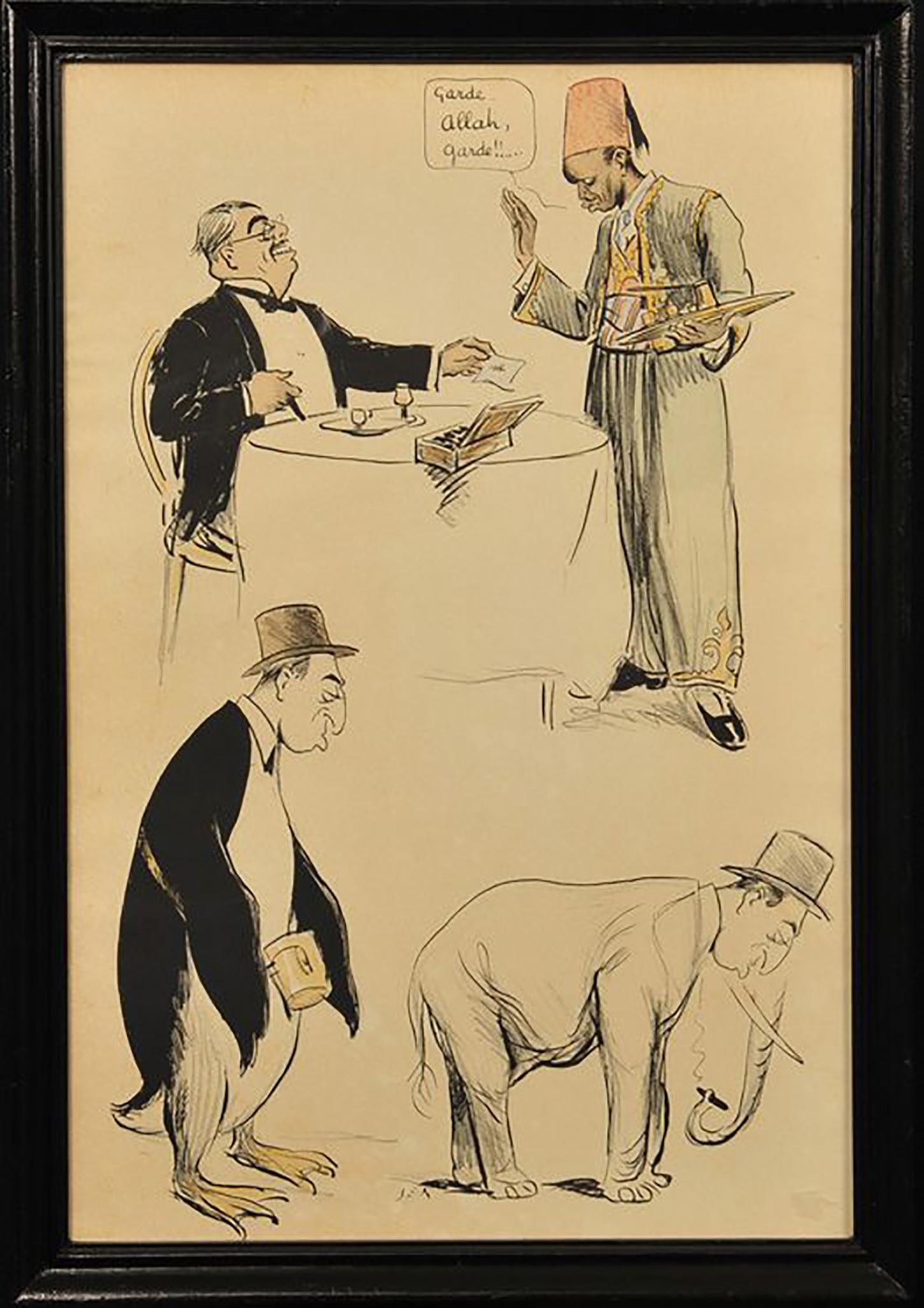 Muslim Waiter Collecting Bill - Art by George Goursat