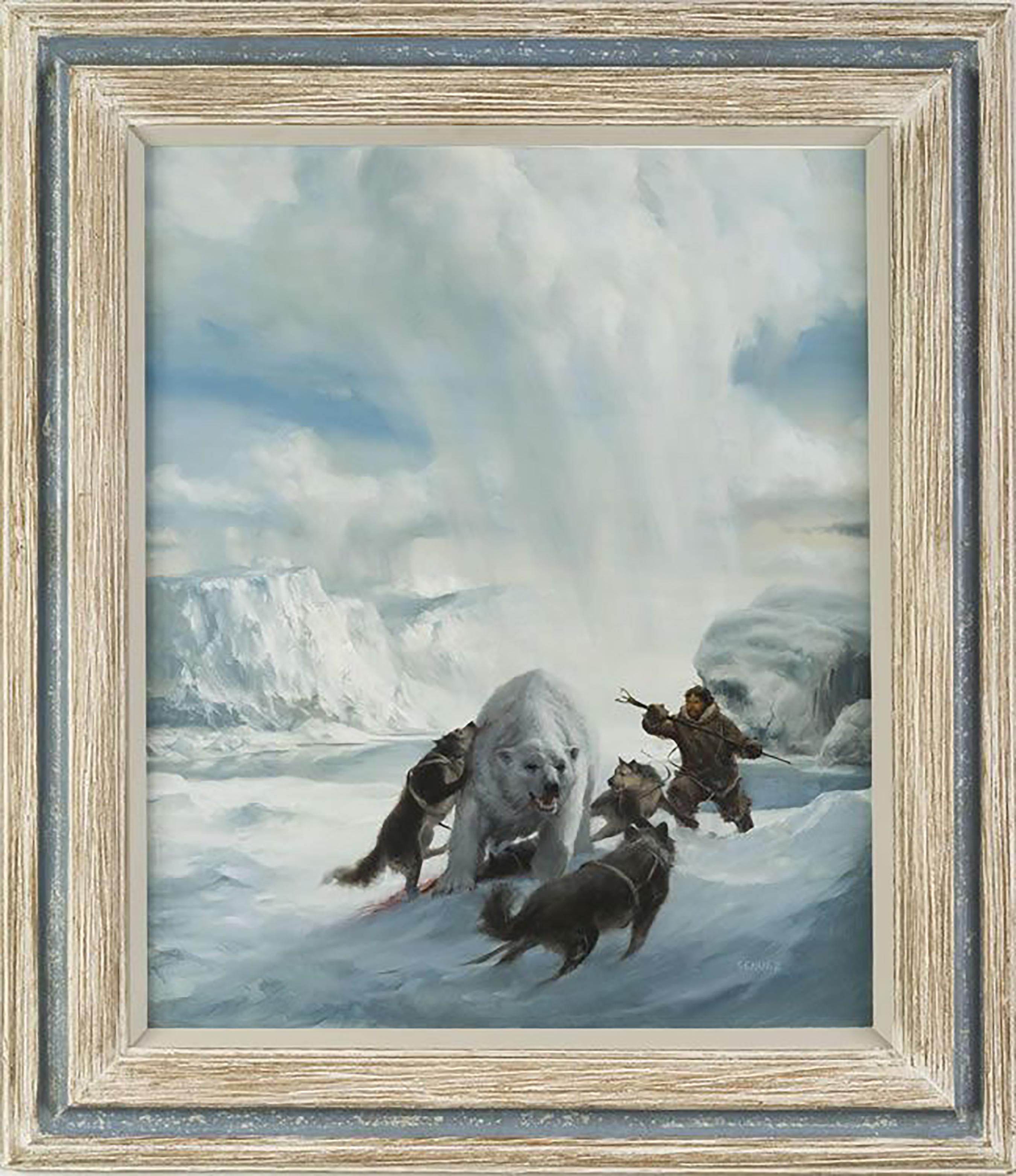 Polar Bear and Arctic Hunters - Painting by Robert Schulz