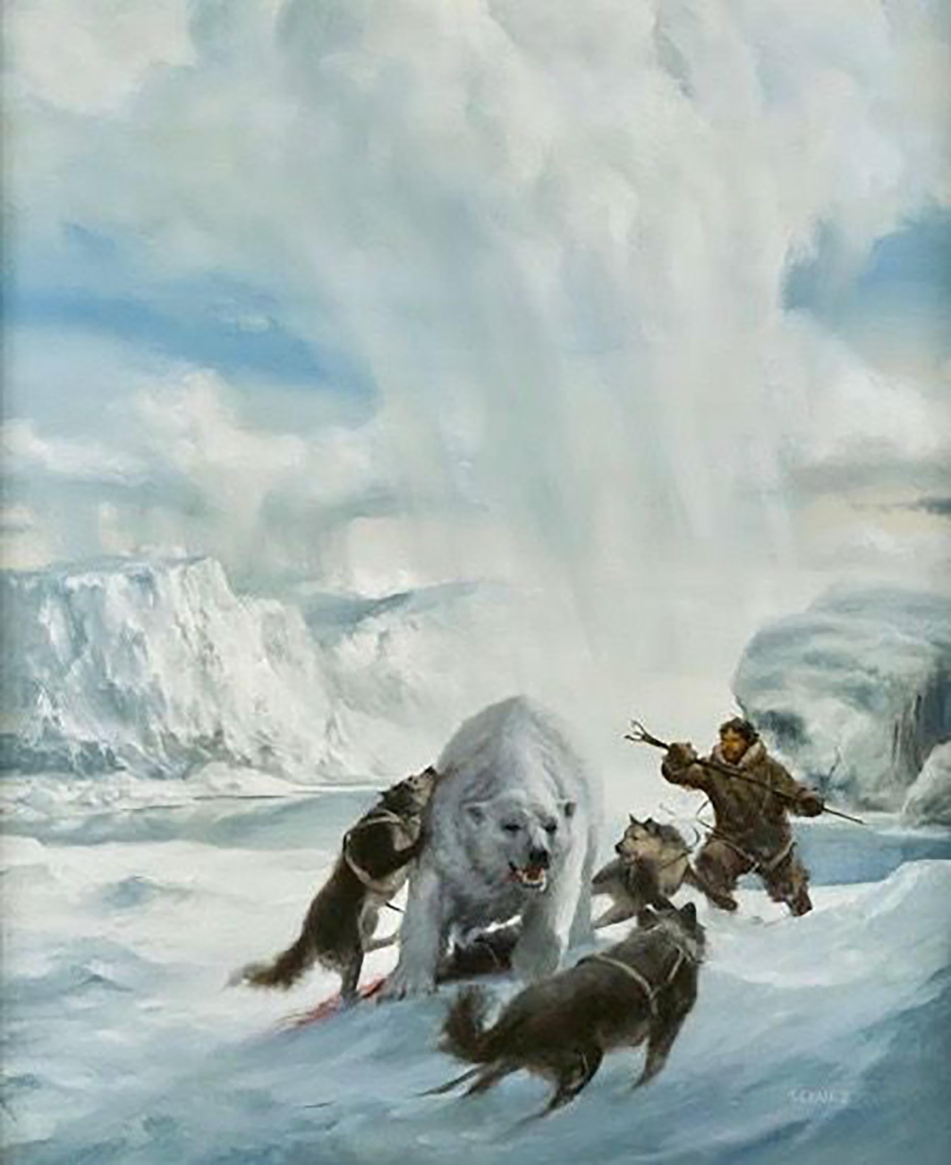 Robert Schulz Animal Painting - Polar Bear and Arctic Hunters