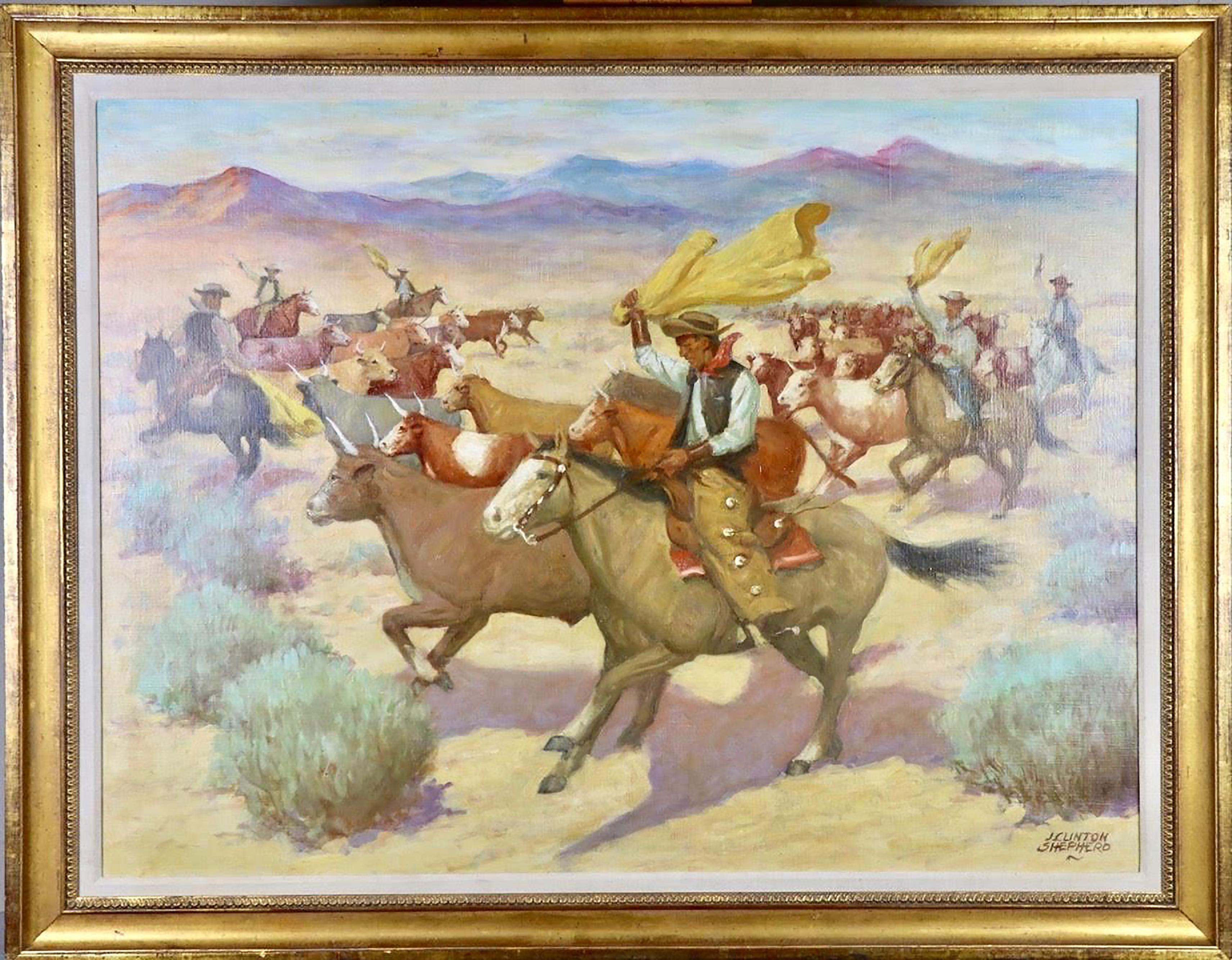 Breaking up the Stampede - Painting by Clinton Shepherd