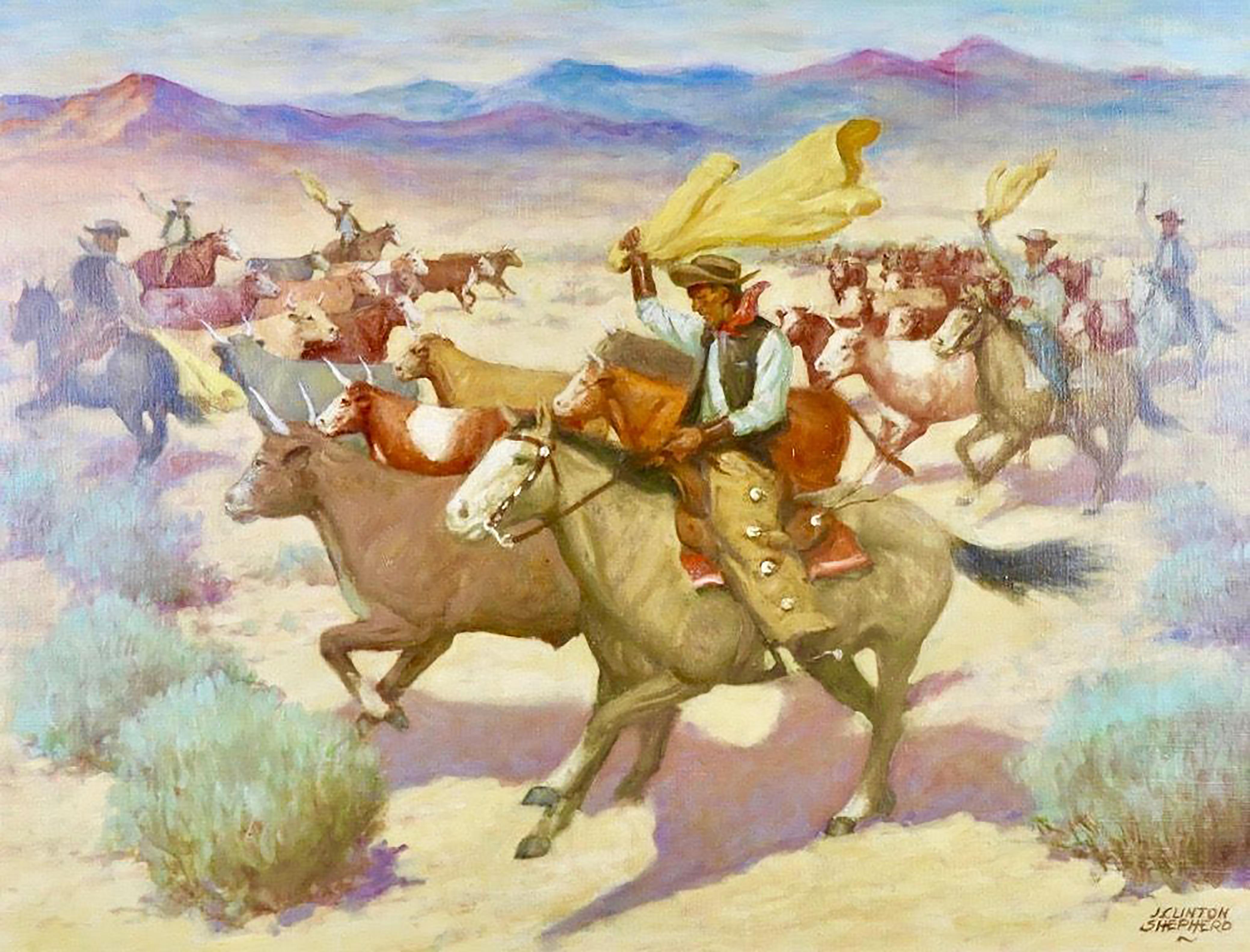 Figurative Painting di Clinton Shepherd - Interrompere la corsa al successo