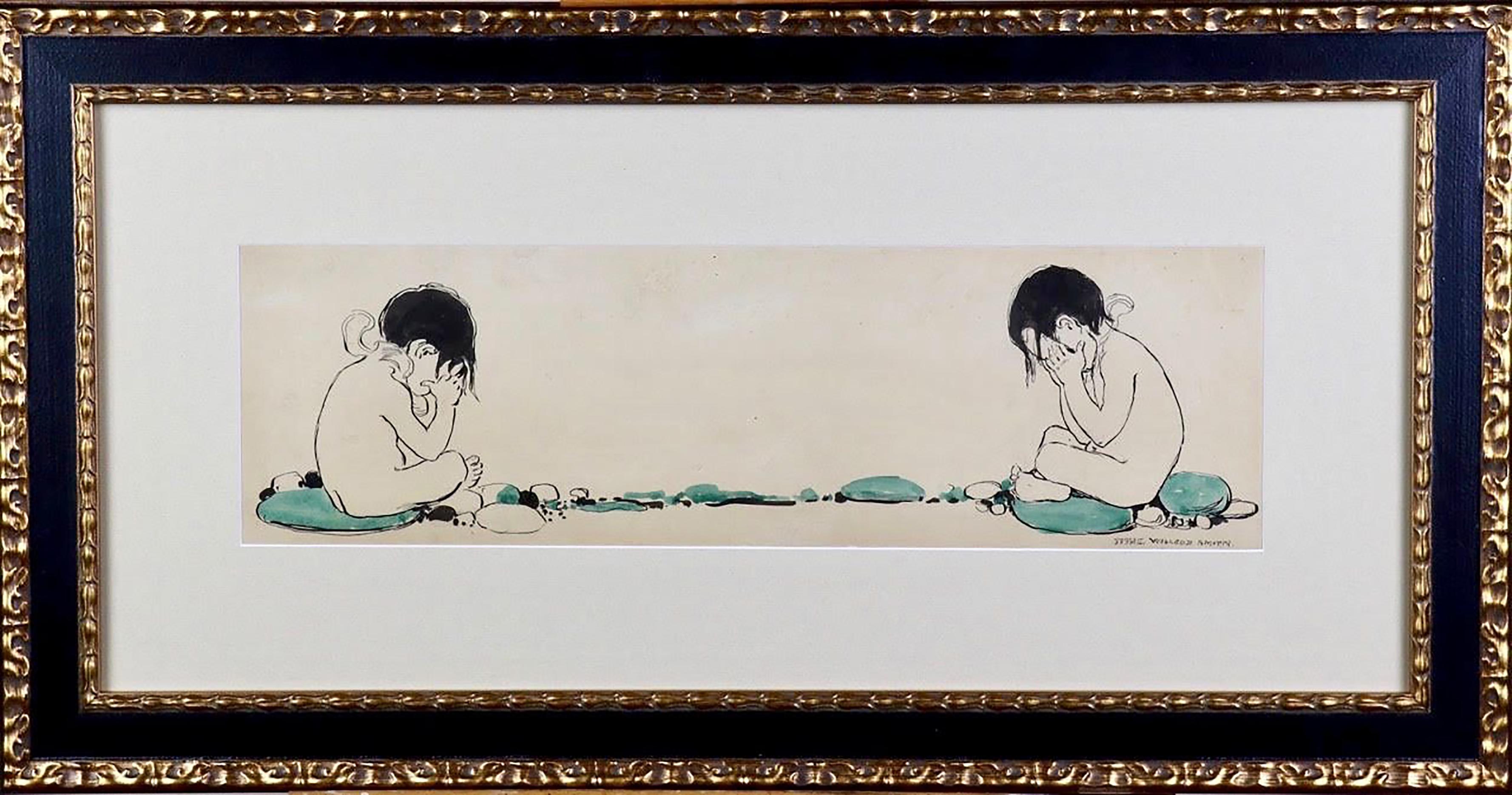 Wasser- Säuglinge auf einem Blatt sitzend – Art von Jessie Willcox Smith