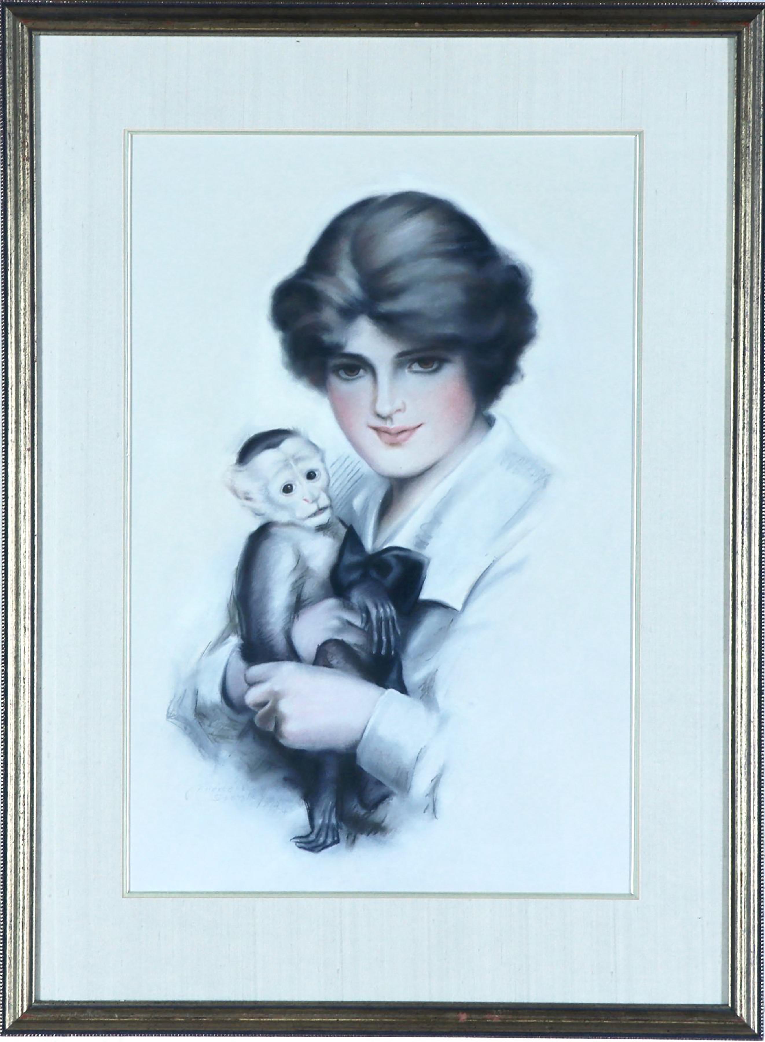 Woman with Monkey - Art by Frederic Stanley