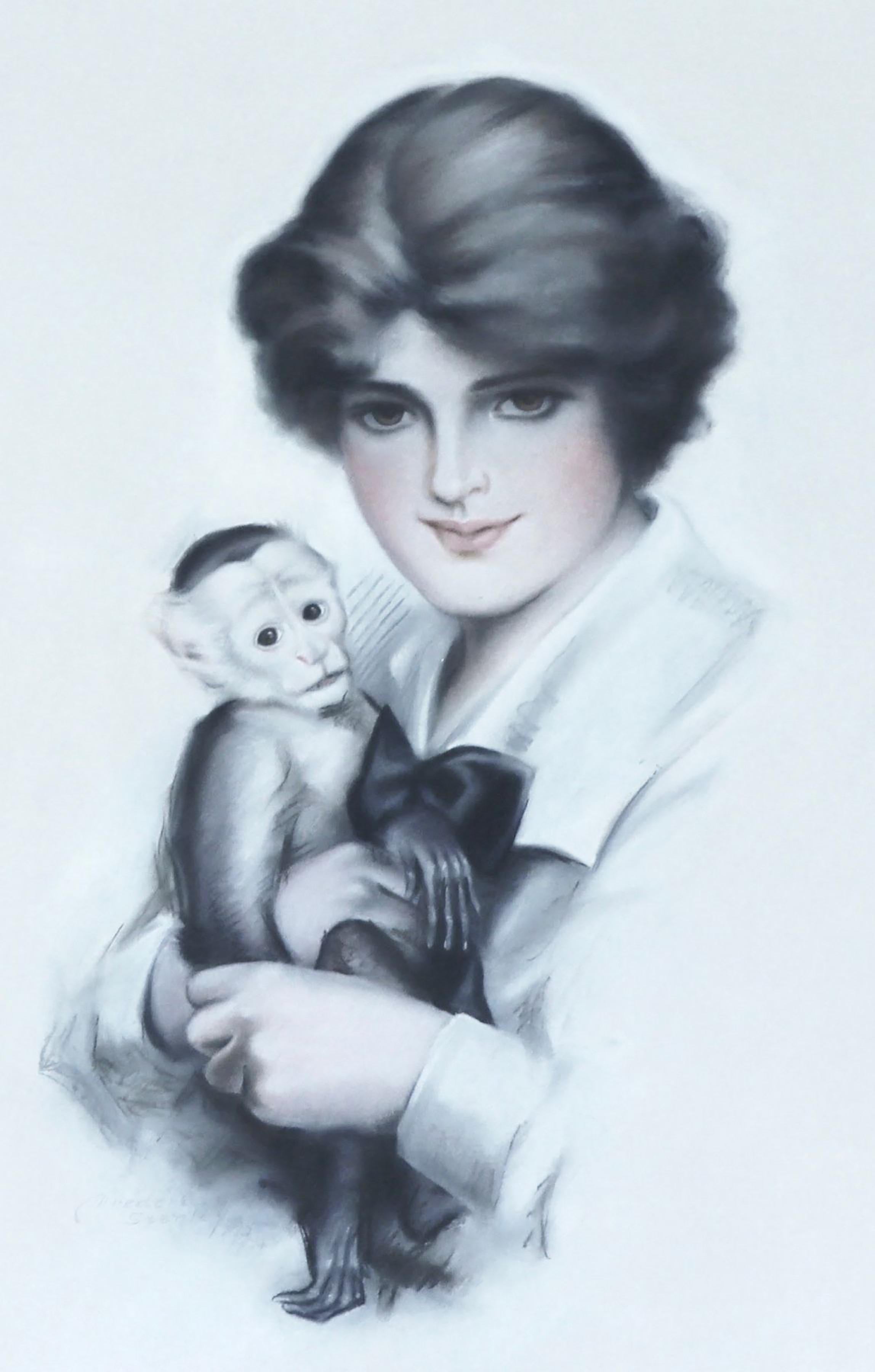 Frederic Stanley Figurative Art - Woman with Monkey